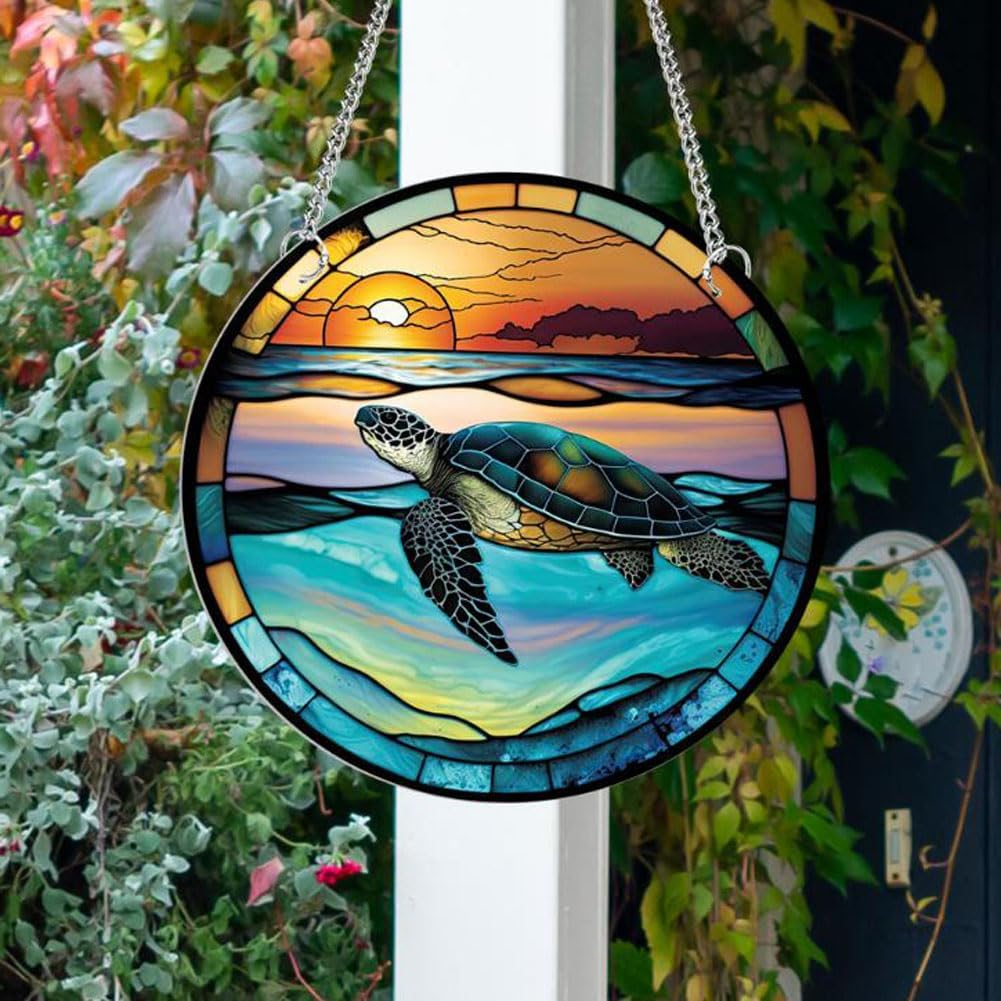 7.9'' Acrylic Window Hanging Decor,Stained Panel Hangings Decorative Acrylic Wall Decor Colorful Ornament Window Hangings for Outdoor Indoor Decor(Marine Turtle) - Flamingo image number 7