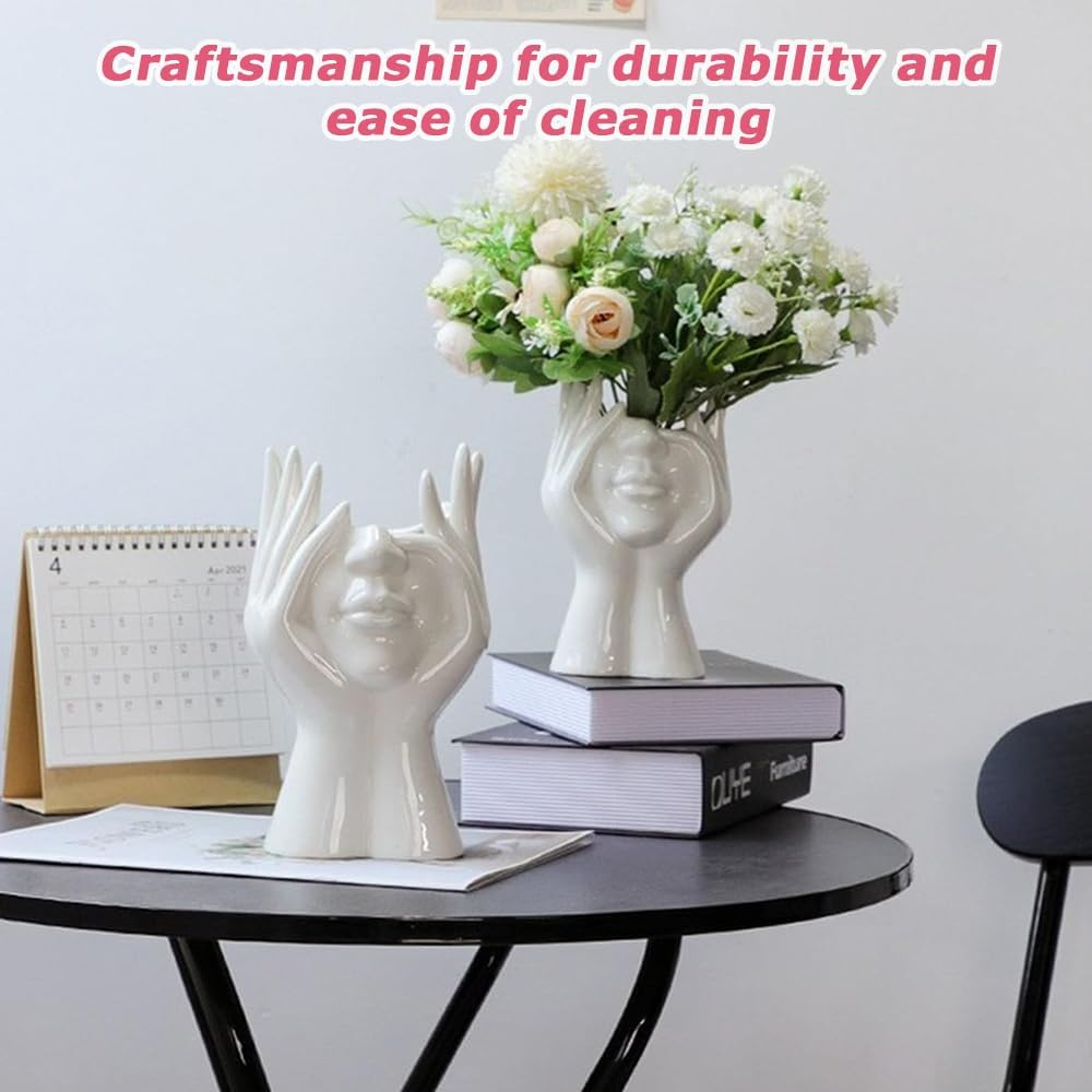 Face in Hands Planter,Small Vase,Flower Pot,White Face Planter,Hydroponic Vase, for Home and Garden Decor,Miniature Figurines for Interior Aesthetic (White) image number 6