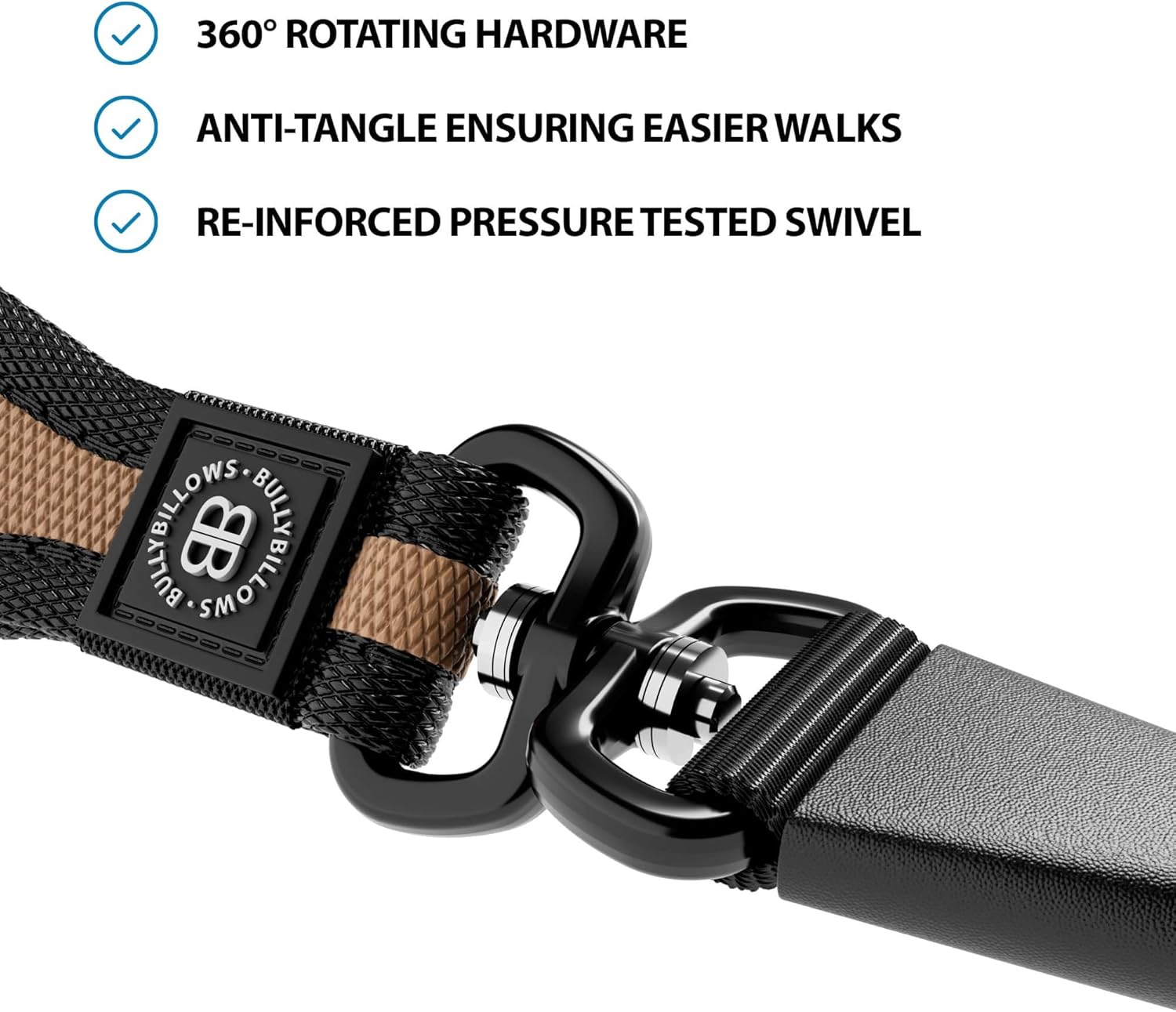 Bullybillows Anti-Pull Anti-Choking Training Dog Lead | 1.4M Active Light Dog Lead Designed with Graded Materials | Suitable for Strong Dogs | Suitable for All Dog Breeds | Khaki - Light Military Tan image number 3