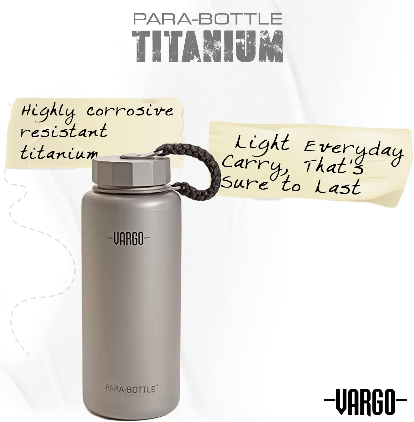 Vargo Titanium Para-Bottle | 1 Liter (34 Oz.) Ultralight Titanium Water Bottle with 7 Feet of Replaceable 550 Paracord - 100% Biocompatible for Fresh Tasting Water &ndash; Model T-452 image number 4