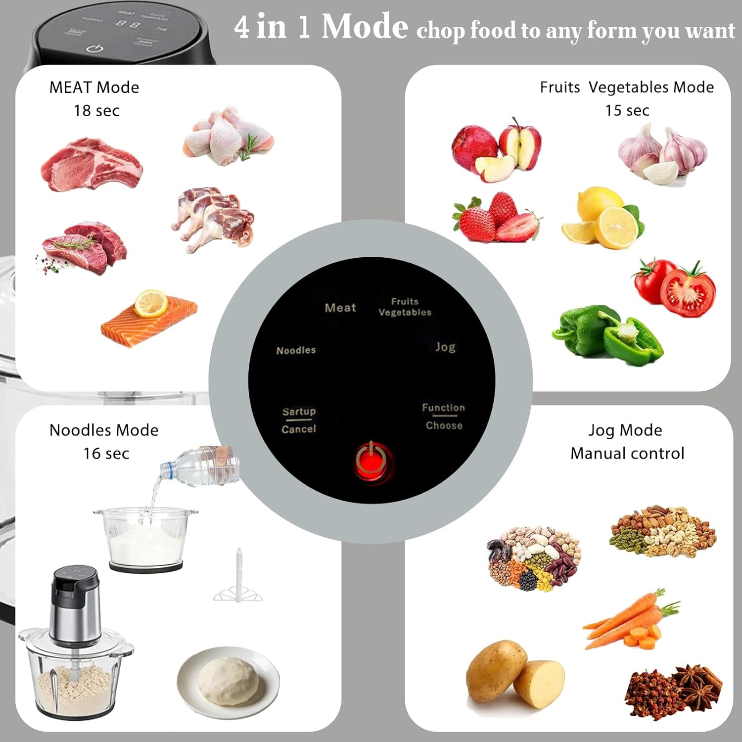 Electric Food Chopper, Touch Control 4 Mixing Modes, Glass Food Processor, 2/3L Capacity, Meat Grinder with Timer & Safety Lock, 500W Power, 4-Blade Stainless Steel Blade, Mixer/Chopper (2L) image number 6