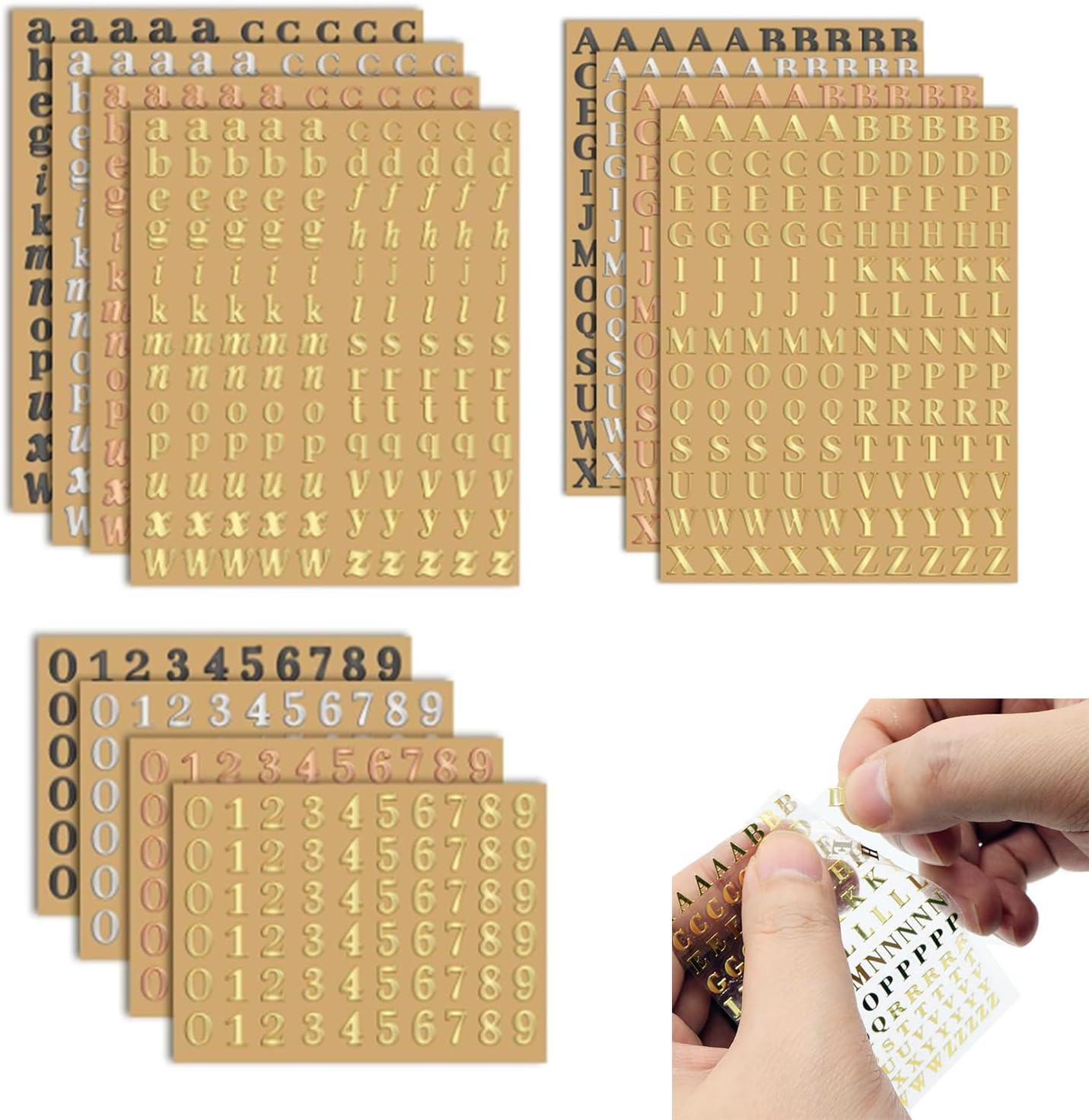 Taicols Letter Stickers, 12 Sheets Alphabet Number Stickers, Mini Metal Letter Sticker Uppercase and Lowercase Number Sticker Glitter Alloy Self Adhesive Stickers Self Adhesive Letters Numbers (4.5Mm) image number 5