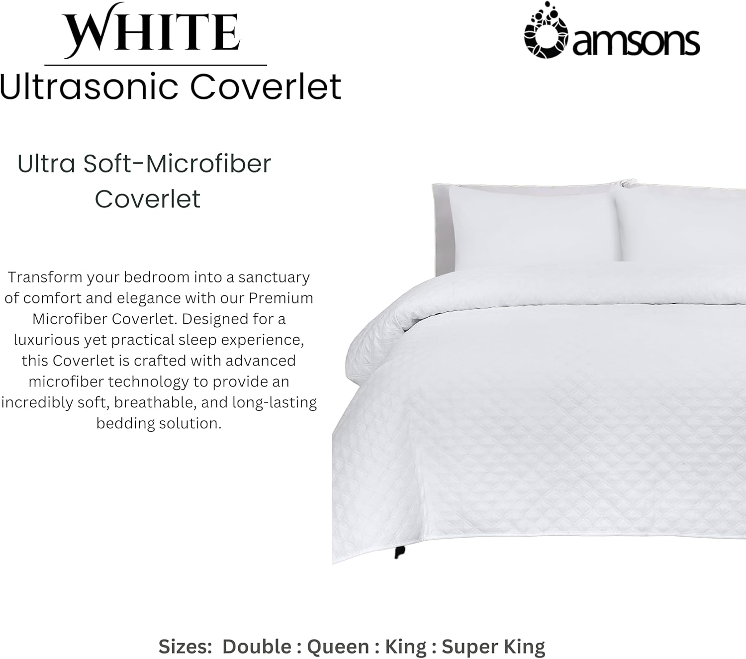 Bedding Comforter Sets &ndash; Microfiber Comforter Bed Set &ndash; Comforters & Sets- White Bedspreads and Coverlets- Bedding & Linen (3Pc, King) image number 1