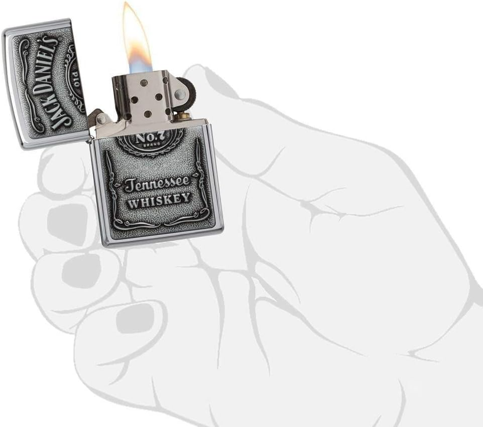 ZIPPO JACK DANIEL LABEL-PEWTER EMBLEM HIGH POLISHED CHROME LIGHTER image number 3