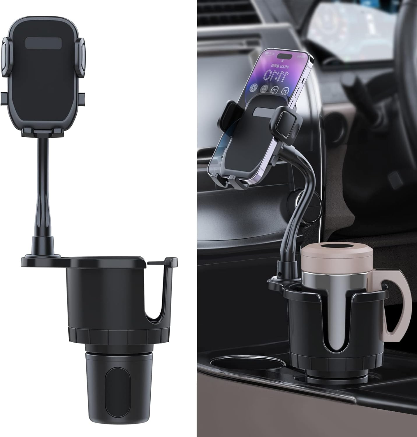 JINKEY Dual Cup Holder Expander for Car, 2 in 1 Multifunctional Large Car Cup Holder Expander Adapter with Adjustable Base, All Purpose Car Cup Holder for Bottles Cups Drinks Snack Organizer