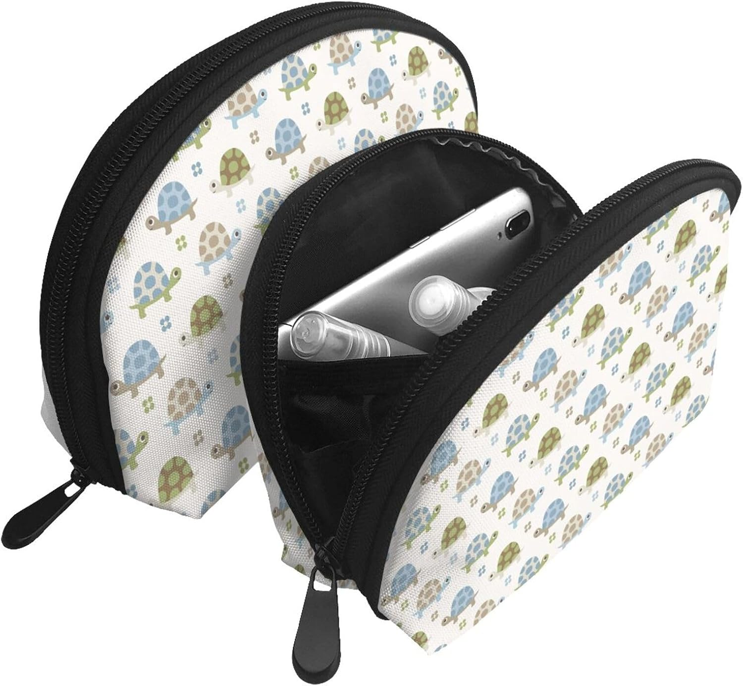 Cozimangoe Coin Pouch Makeup Bags Set, 2 Piece Shell Shape Cosmetic Bag with Pockets for Daily Travel Handbag Lipstick Keys Toiletry, Personalized Seamless Turtle Pattern image number 1