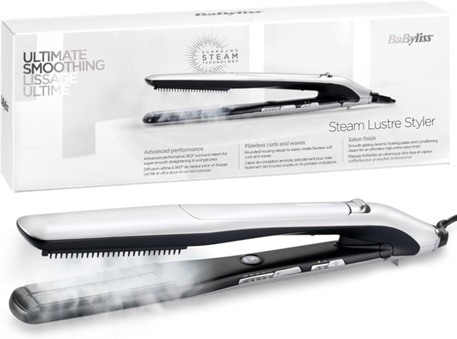 Babyliss Steam Lustre Styler Steam Straightener with Surround Steam Technology ST595E Pack of 1 image number 6