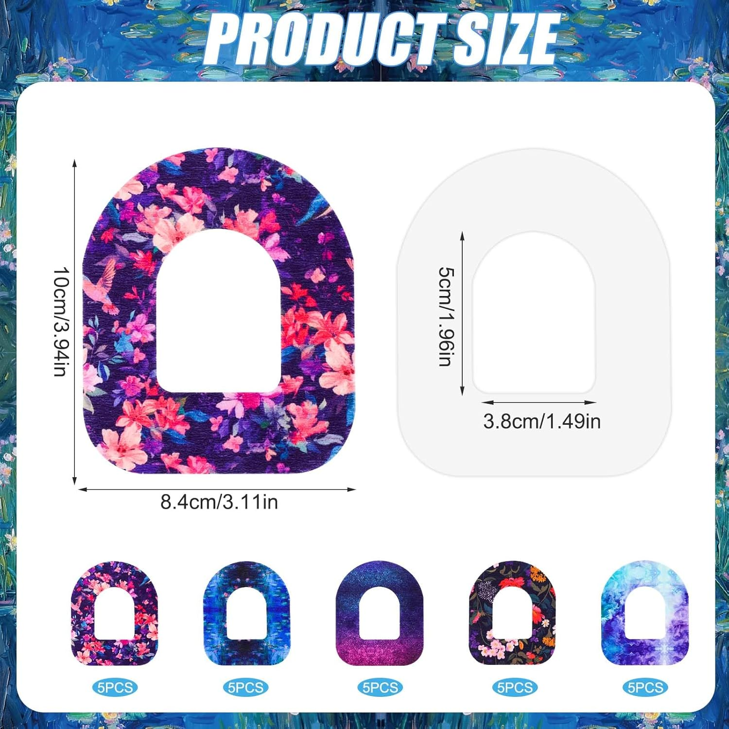 25Pcs Adhesive Patches Compatible with Omnipod 5, Waterproof Overpatch Non-Fraying Sensor Monitor Patch Sensor Stickers Sensor Covers Accessories Parts(Water Lily) image number 1