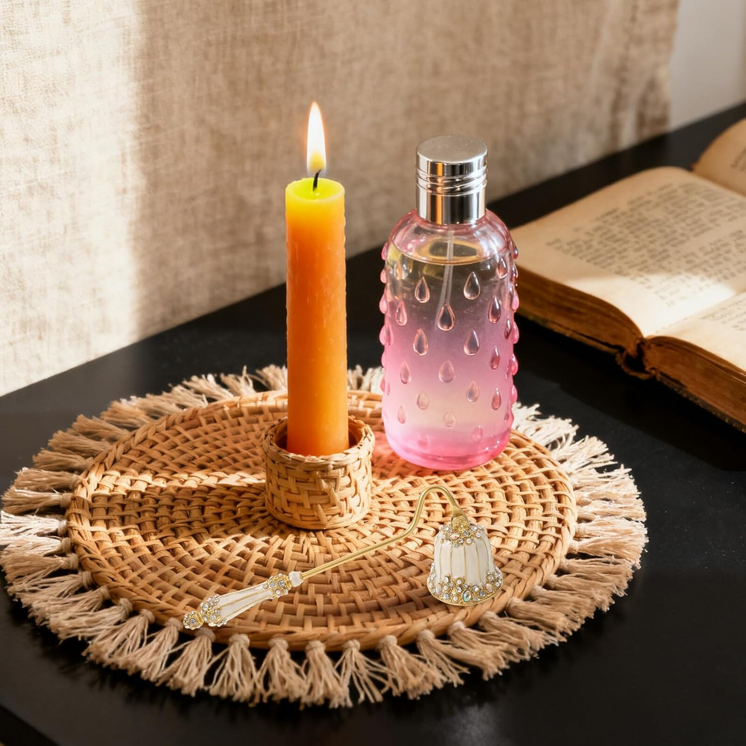 STOBAZA Vintage Candle Snuffer with Pearl Enamel, Handheld Wick Extinguisher for Safe Flame Extinguishing, Decorative Rustic Fire Snuffer Accessory for Home and Holiday Use image number 5