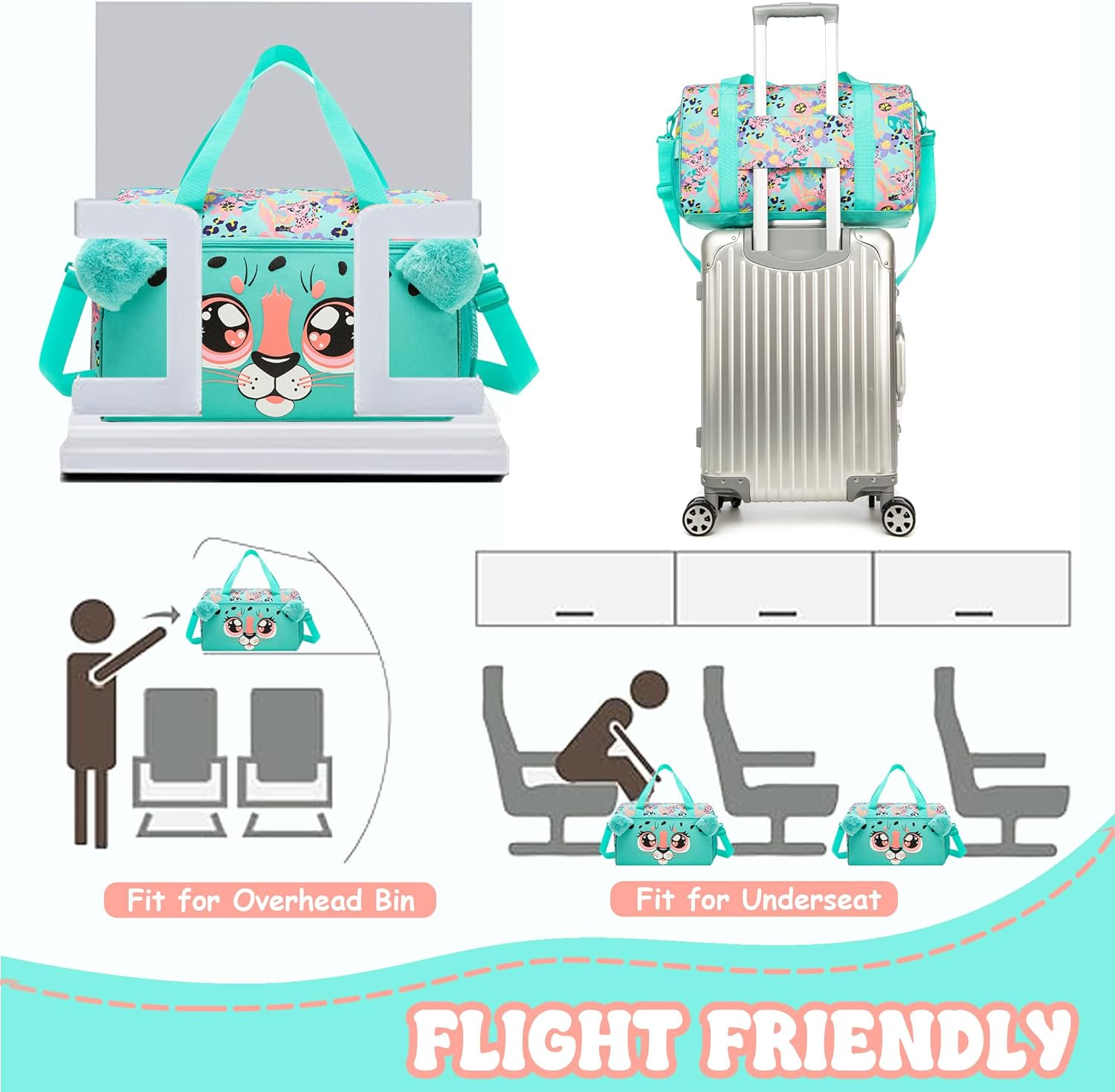 Homskiii Kids Luggage Sets with Wheels Girls Travel Softside Suitcases 16" Carry on Suitcase Airline Approved, 01 Green, 16Inch image number 5