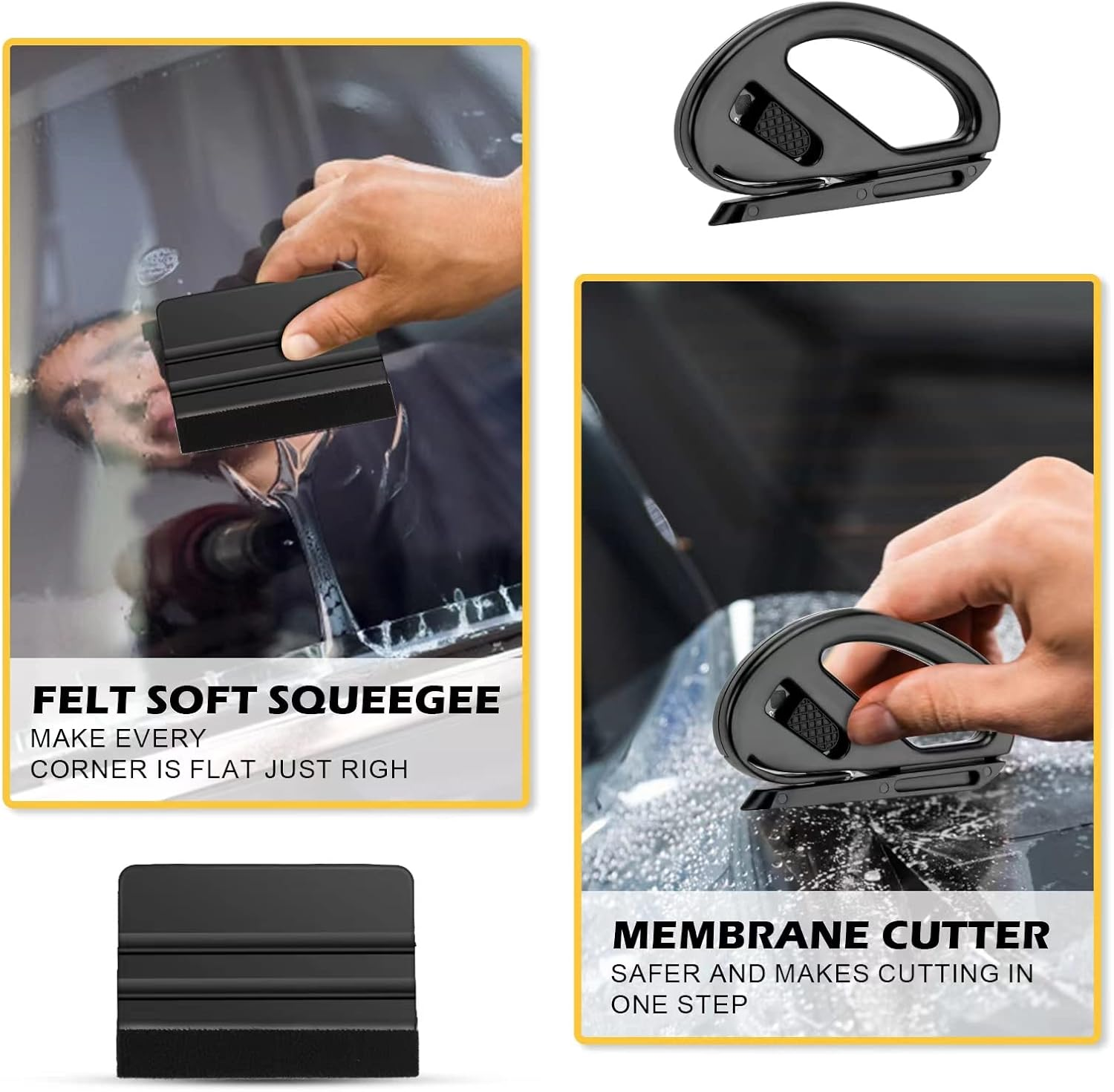 Window Tinting Tools, Window Film Kit, Professional Car Wrap Kit, Vinyl Wrap Kit, Tint Kit Includes Square with Flannel Squeegee, Carving Knife, Safe Membrane Cutter, Edge Trimming Squeegee. image number 3