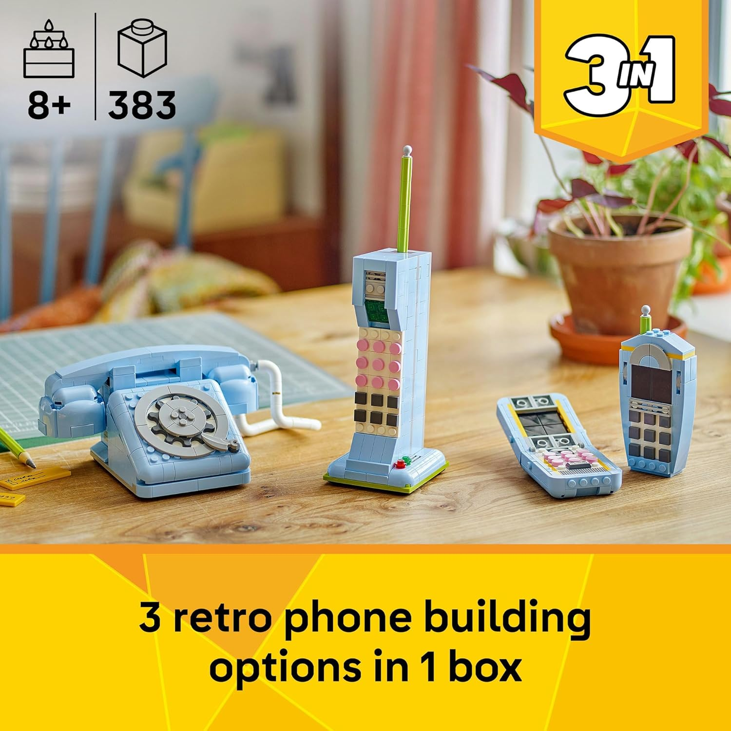 LEGO&reg; Creator 3In1 Retro Telephone 31174 1960S Building & Construction Kids Playset, Rebuilds into Vintage Phone from 1980S or 2000S Mobile, Cute Decor for Bedroom, Girls Toy Age 8-10