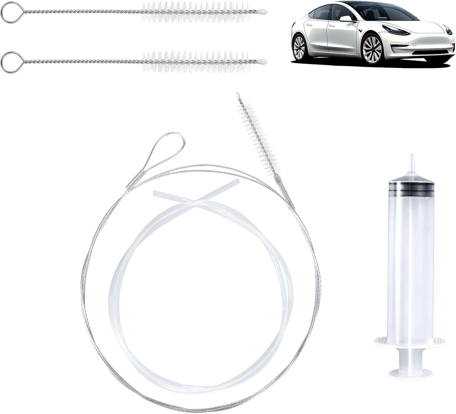 BOXOB Auto Sunroof Drain Cleaning Tool Kit, 59.1In Long Pipe Cleaners with Tube Cleaning Brush Syringe Hose Syringe Flexible Soft Drain Brush for Car Sunroof Trunk Wiper Hole (Steel Wire) image number 2