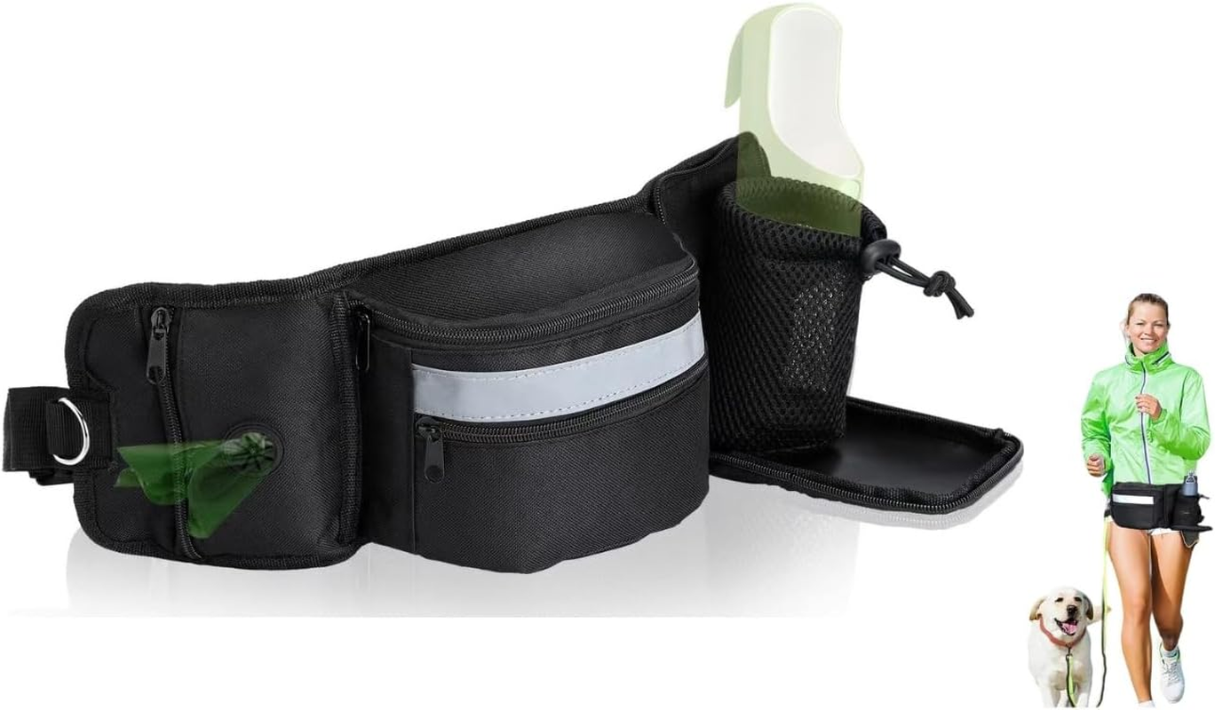 Dog Treat Bag with Hands-Free Waist Belt and Shoulder Strap - Multi-Purpose Portable Pouch for Training, Hiking, Running, Walking - Black (Bottle & Bags Not Included) image number 6