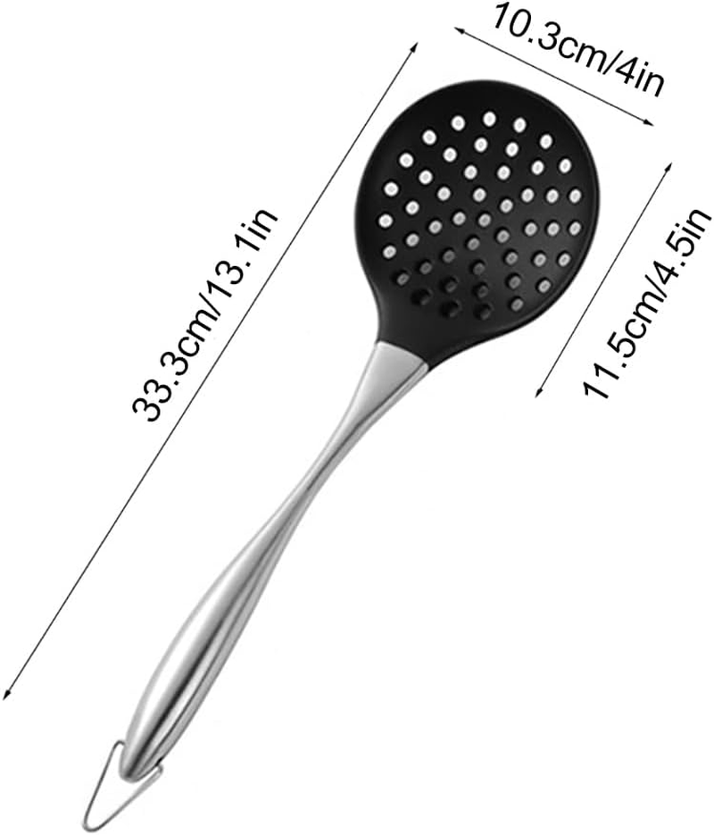 Honglida Silicone Wok Skimmer Premium Slotted Spoon Scoop Strainer Colander BPA Free 600&ordm;f Stainless Steel Handle 14 Inch for Non Stick Cookware(Black) image number 3