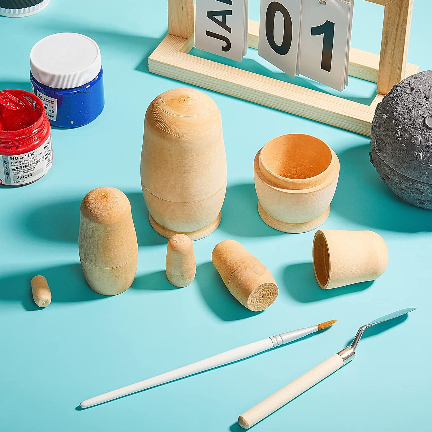 2 Sets Unpainted Nesting Dolls Blank Russian Nesting Dolls Personalize Create Your Own Christmas Russian Doll Wooden Matryoshka DIY Dolls Kit for Kids image number 1