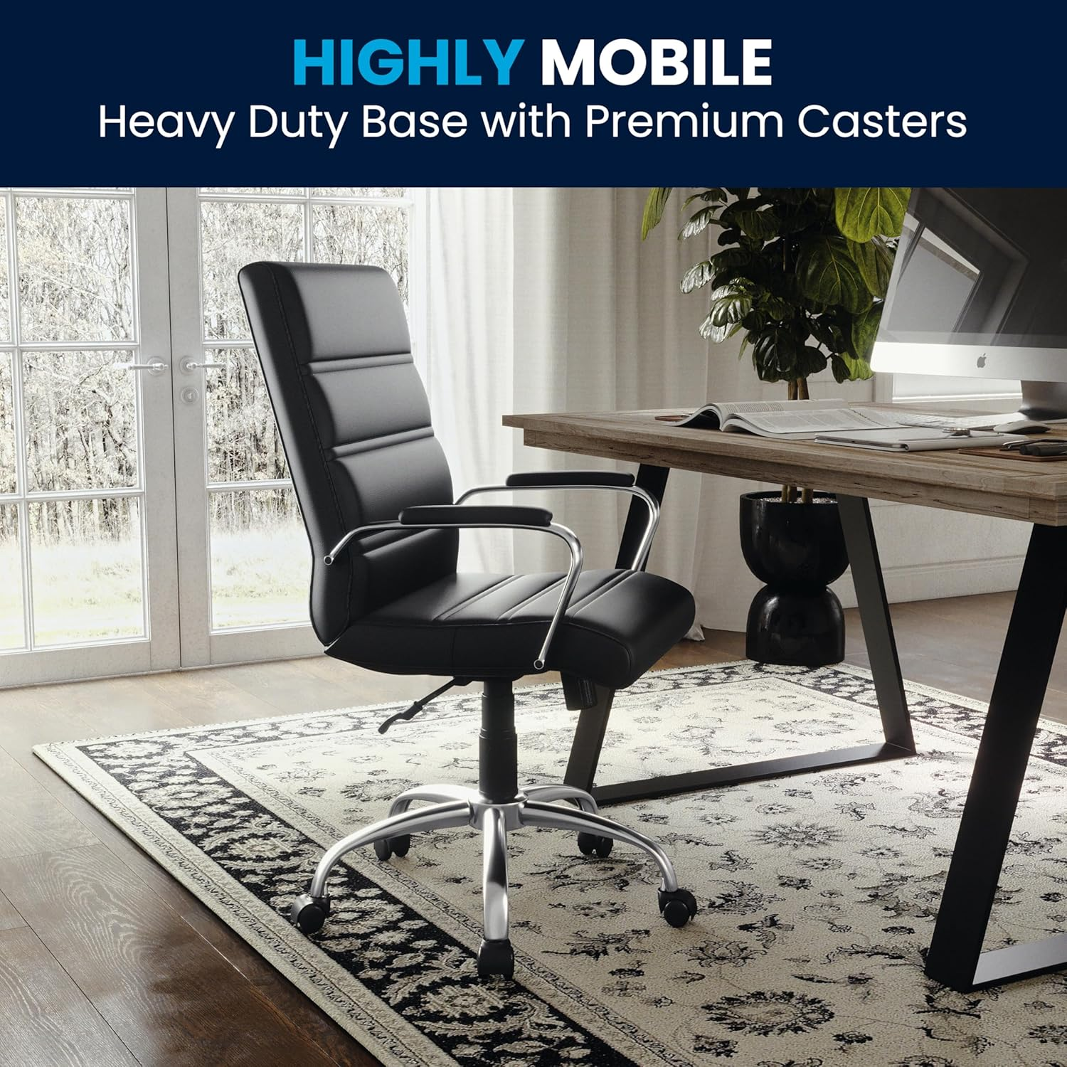 Flash Furniture Mid-Back Black Leathersoft Executive Swivel Office Chair with Chrome Base and Arms image number 2