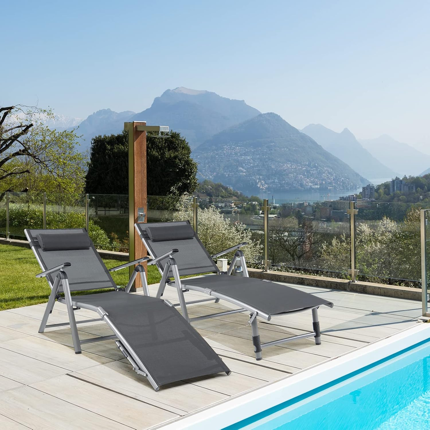 Costway Patio Lounge Chair, Rustproof Aluminum Chaise Lounge Chair with 8-Position Adjustable Backrest, 2-Postion Footrest, Comfortable Headrest, Outdoor Folding Reclining Chair for Outside image number 1