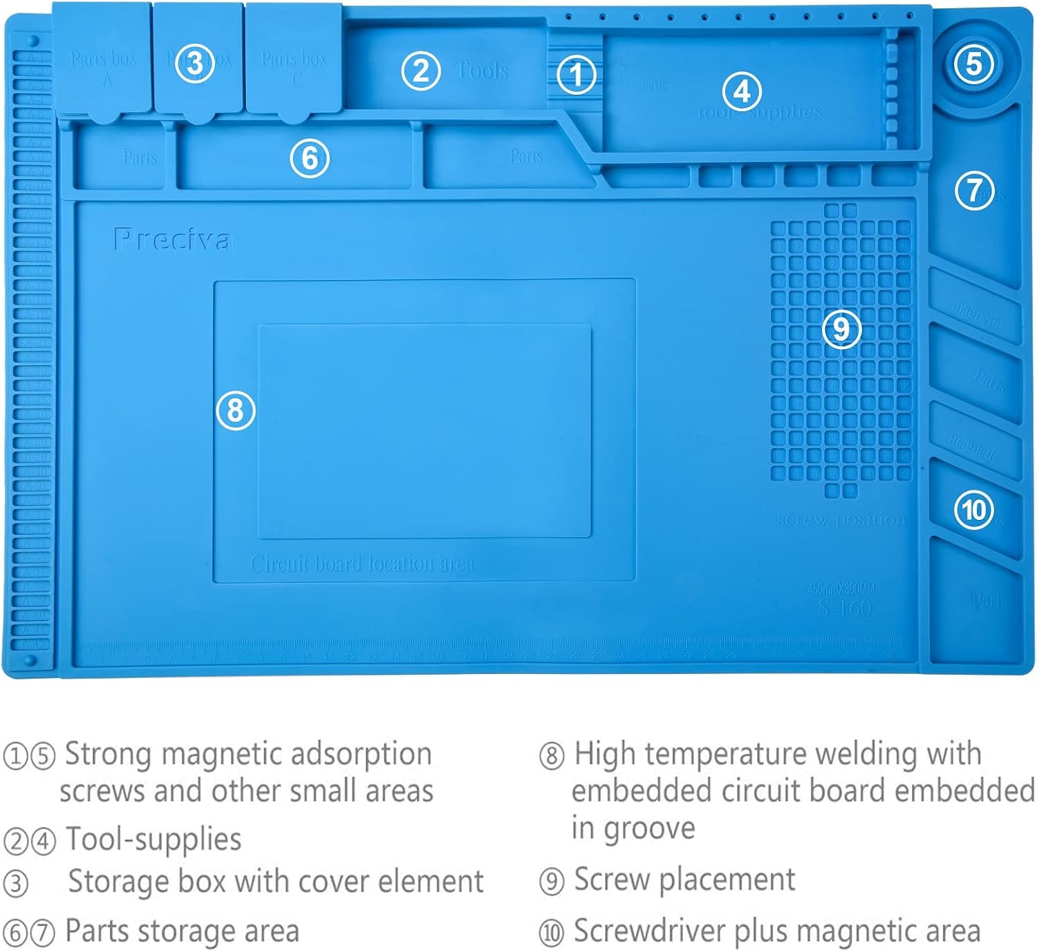 Anti-Static Soldering Mat Preciva 500℃ Heat-Resistant Magnetic Multi-Purpose Work Station Pad for Soldering Brazing Phone Watch Repair (40 X 30 Cm) image number 4