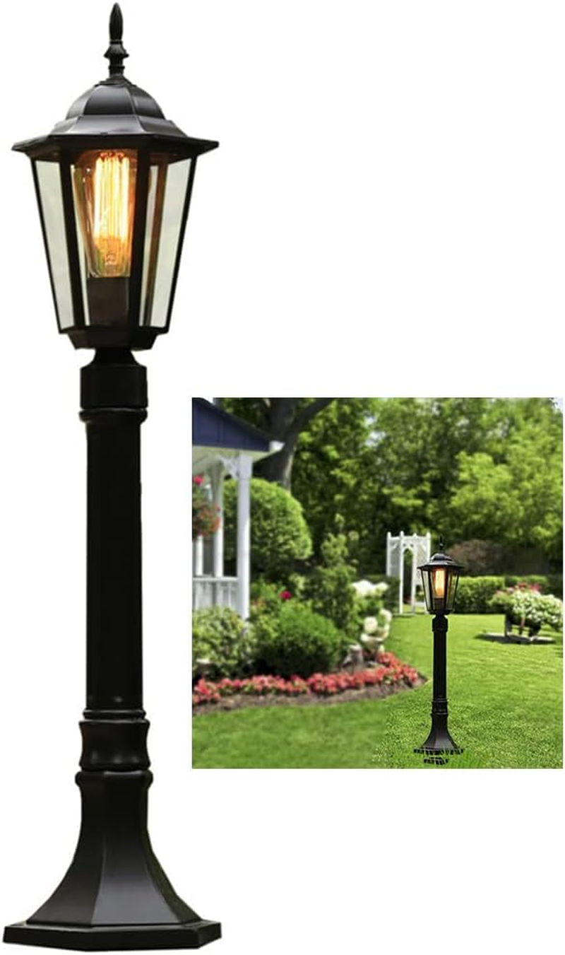 Retro Outdoor Post Light, 80Cm Garden Lamp, Black Metal with Glass Panels, E27 Base (B) image number 6