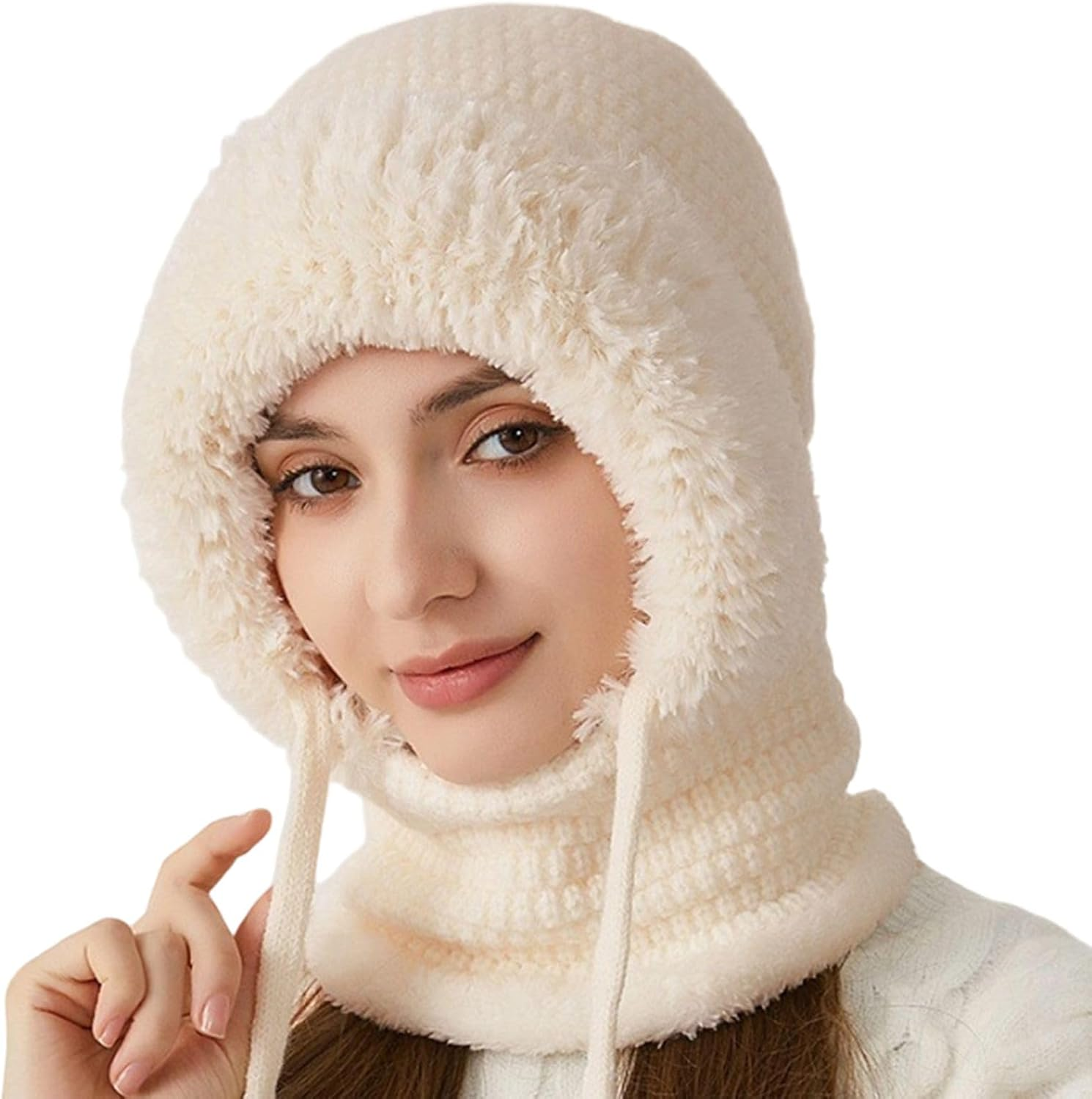 3 In1 Beanie Hat with Scarf and Face Cover - Winter Balaclava | Fall Winter Warm Knitted Windproof Beanie with Thick Soft Fleece Lining | One-Piece Hood Ski Maskes for Hiking, Travel, Skiing, Cycling