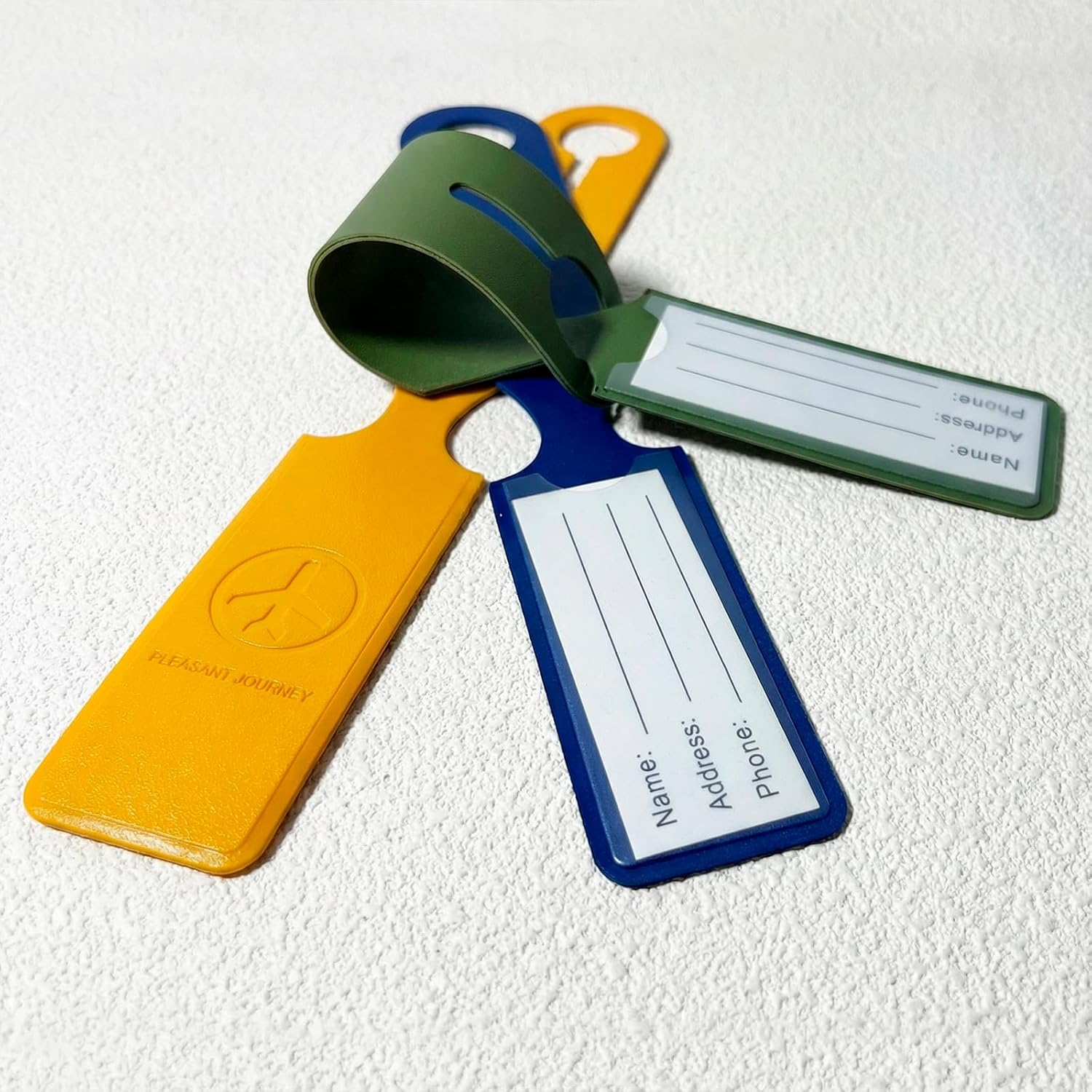 Luzcauwy 4Pcs Leather Luggage Tags - Privacy Flap Suitcase Labels for Travel - Durable ID Name Card Holder - Waterproof Accessories for Backpack Handbag School Bag - Multi Colour Set image number 5