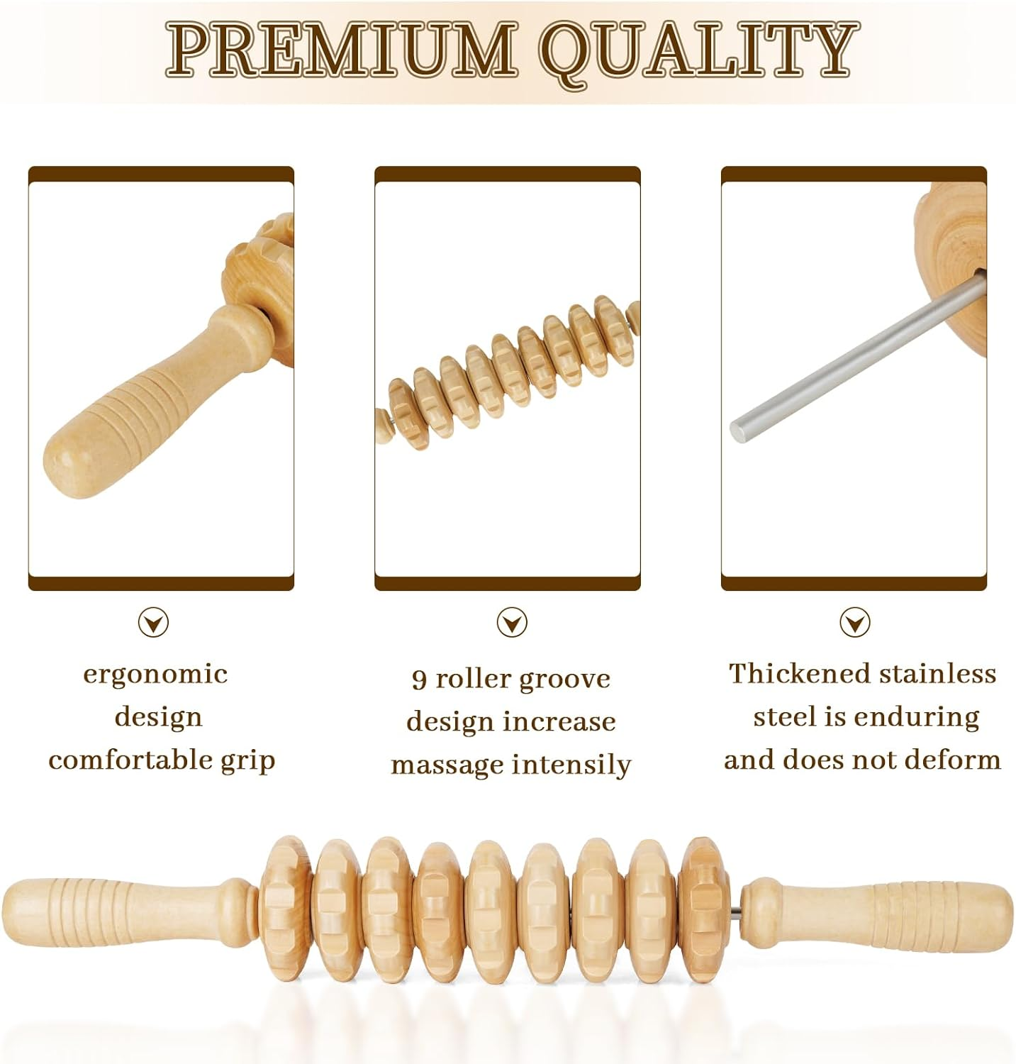 Liitrton Manual Wooden Fascia Massage Roller Trigger Points for Release Cellulite Sore Muscle Blasting (White) image number 1