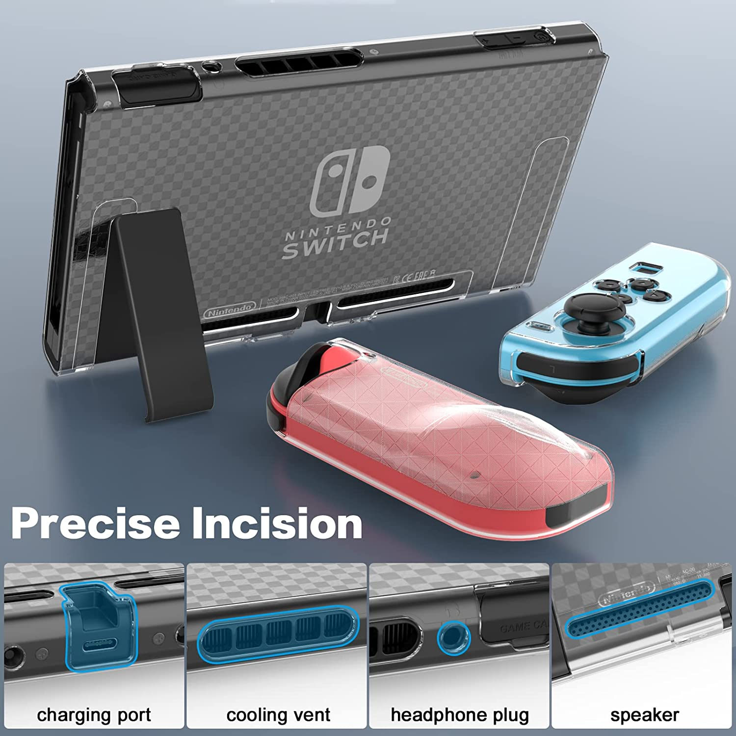 HEYSTOP Switch Case and Switch Screen Protector Compatible with Nintendo Switch, Dockable Soft TPU Switch Protective Case Cover with Switch Accessories, 6 Thumb Grip Caps for Nintendo Switch Console image number 2