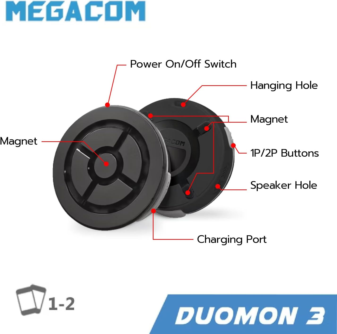 Megacom Duomon3 1P/2P Auto Catcher, Rechargeable Pocket Auto Collecting Device with Adjustable Lights, Sound Notifications and One Touch Reconnect - Black (Standard Version) image number 1