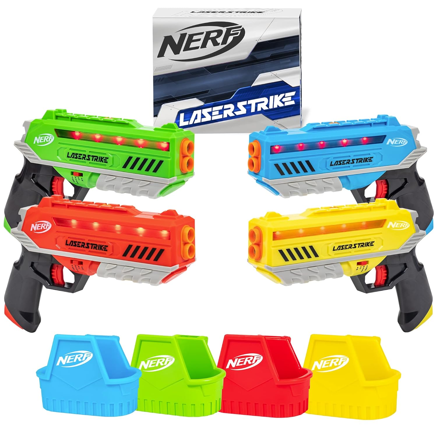 Laser Strike 4 Player Laser Tag Game Pack Complete with 4 300Ft Range Blasters & 4 Holsters - Indoor or Outdoor Play Arcade Games, Toys for Kids & Family image number 1