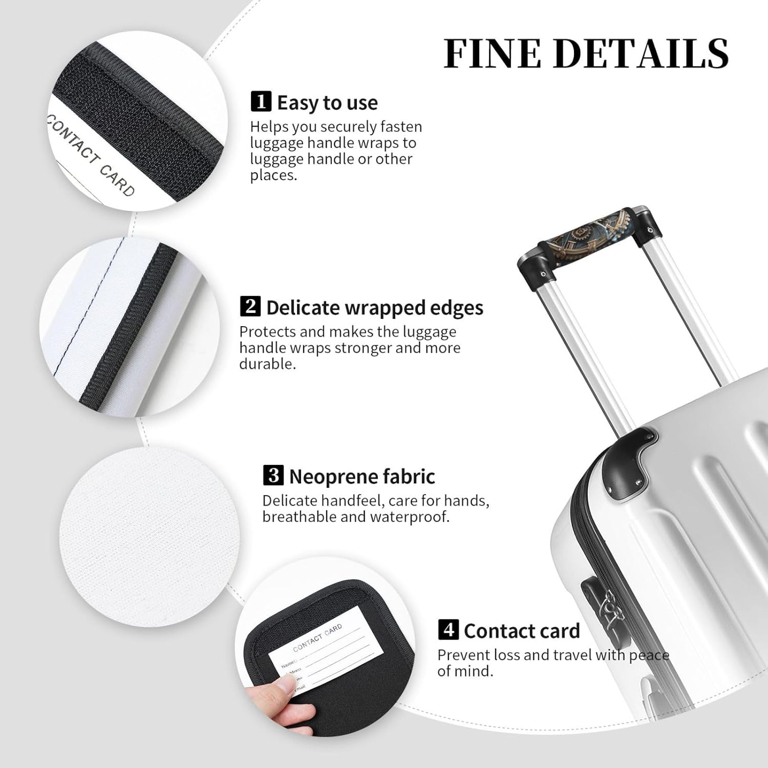 Clock Gear Print Luggage Handle Wraps for Suitcases, 2 Pack Neoprene Travel Bag Luggage Identifiers image number 5