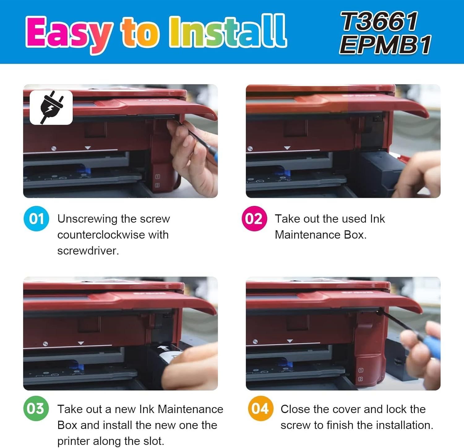 E-3661 Maintenance Box Compatible with T3661 XP-6000 XP-6001 XP-6005 XP-6100 XP-6105, Expression Photo XP-8500 XP-8600 XP-8700 XP-8605 XP-970 XP-15000 XP-15010 XP-15080 Printer - 2 Black image number 6