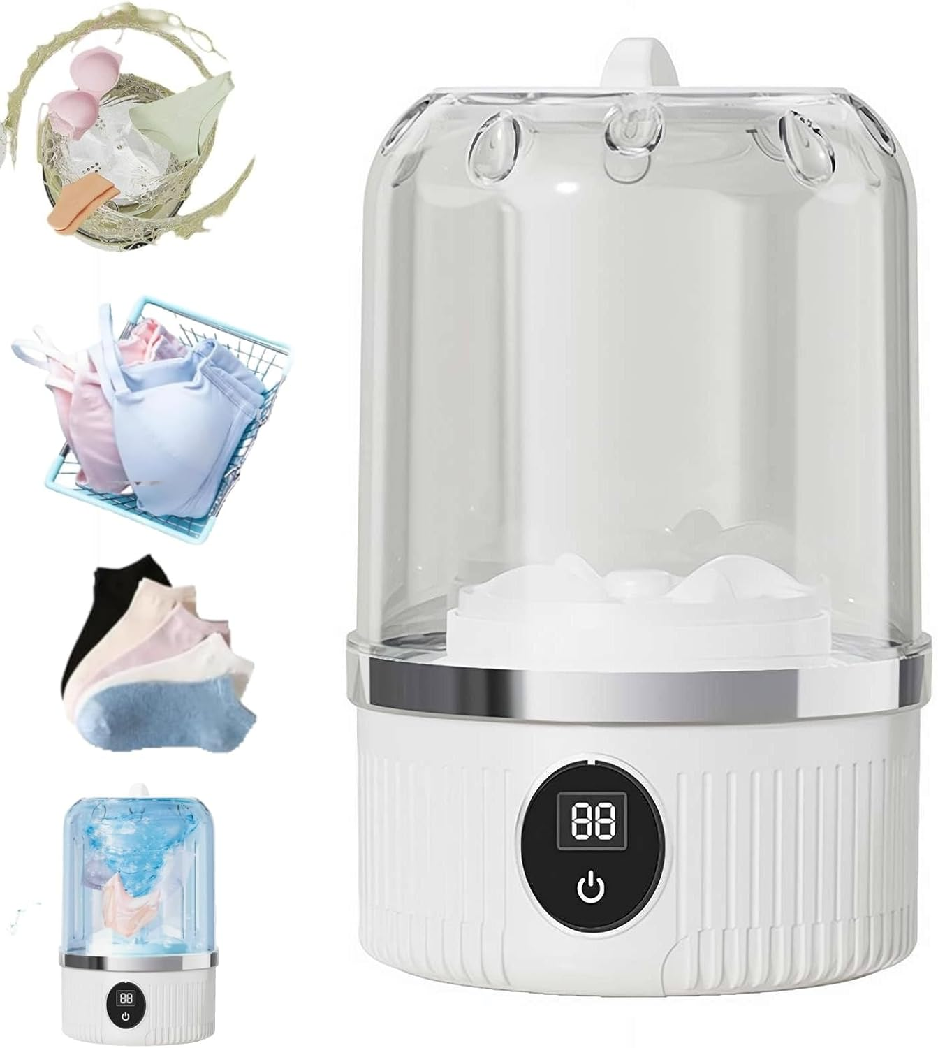 Mini Washing Machine for Underwear Baby Clothe Compact Electric Rechargeable Washer Spin Cycle Bucket Portable Laundry Small Size Ultrasonic Cleaner Wash Machine Cordless Home Camping Apartment Travel image number 6