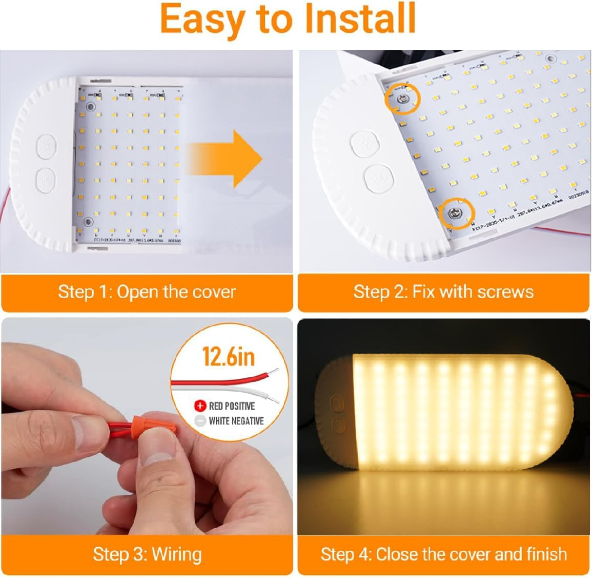 RV Lights Interior 12V Camper Lights 174Leds 15W 1200LM 3 Color Dimmable Super Bright LED Ceiling Dome Light Panel Light for Caravan Camper Travel Trailer Motorhome Sailboat Yacht(2Pack) image number 4