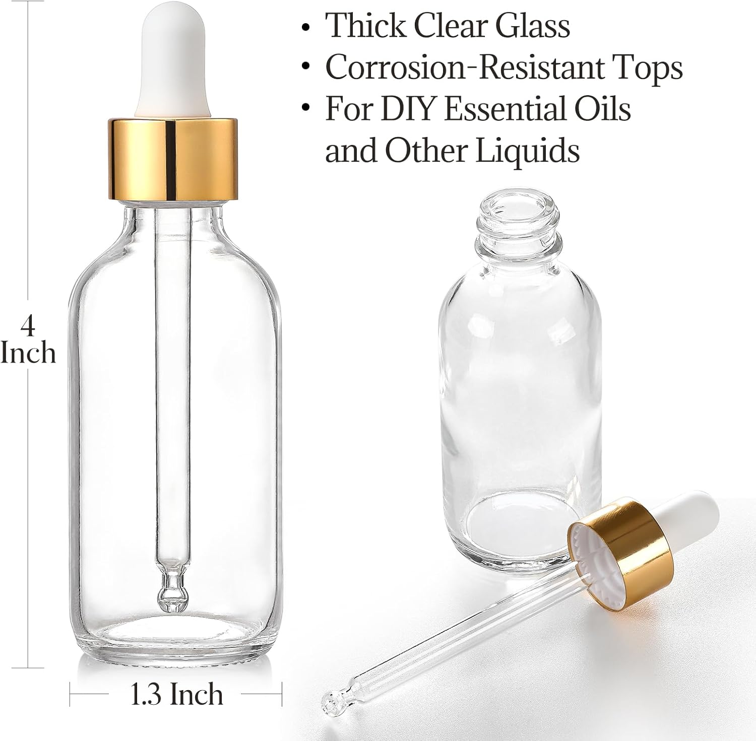 AOZITA 4 Pcs, 1 Oz Golden Cap Clear Dropper Bottles (30Ml) with 1 Funnel & 4 Labels - Glass Tincture Bottles with Eye Droppers - Leakproof Essential Oil Bottles for Health, Personal Care & Beauty image number 6