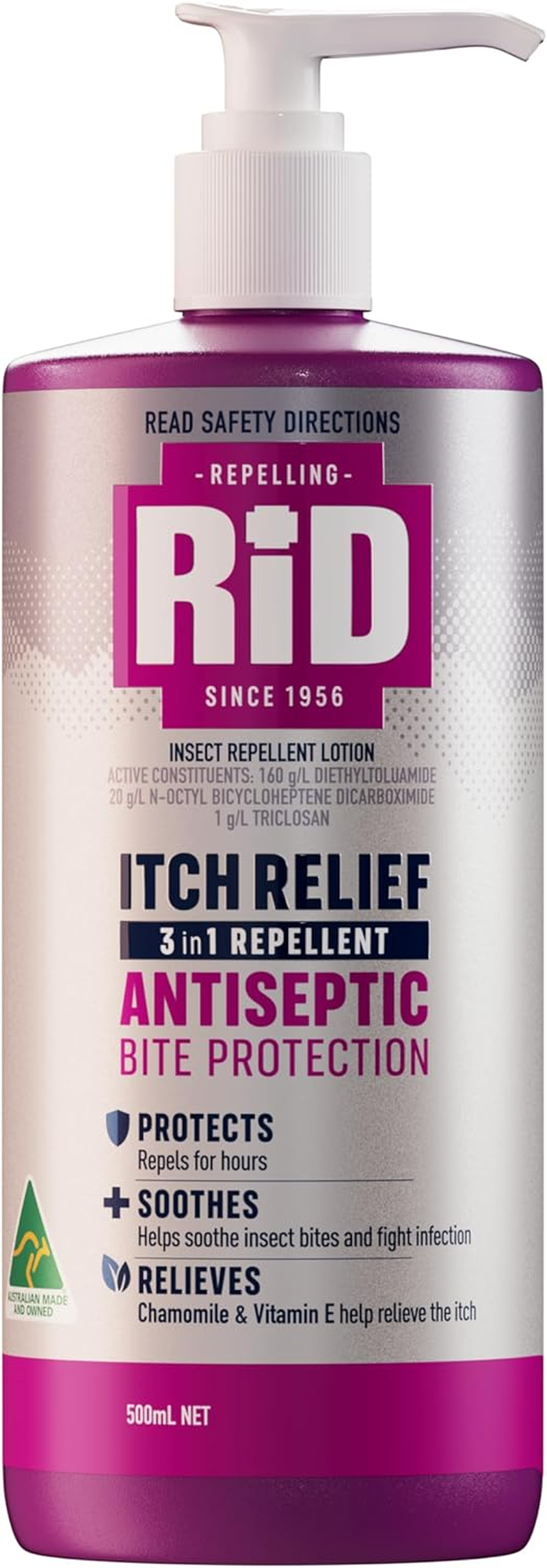 RID Bite Relief Repellent Antiseptic Bite Protection Lotion Pump 500Ml