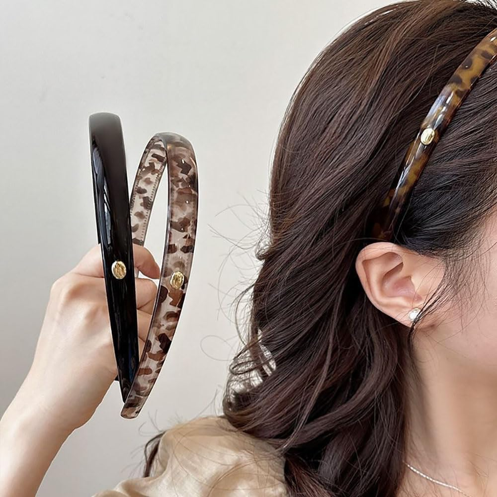 FQYN 3Pcs Retro Leopard Print Headbands Set, Fashion Acetate Hair Bands Black Head Bands Non-Slip Tortoise Headband with Teeth, Tortoise Shell Headband Hair Style Accessories for Women and Girls image number 3