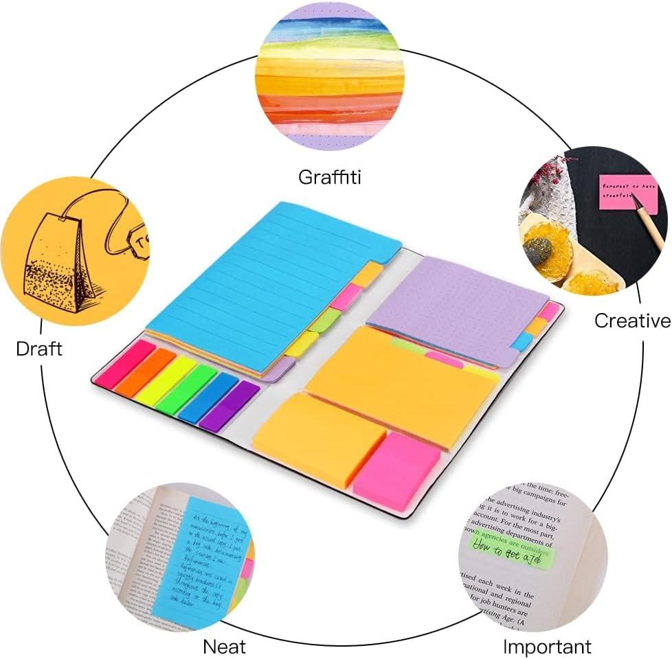 Sticky Note Set - Self-Adhesive Sticky Note Book Set, 410 Sheets Post It Notes with Divider Tabs, Planner Sticky Notes for Office & School Supplies, Colorful Notebook Sticky Tabs image number 1