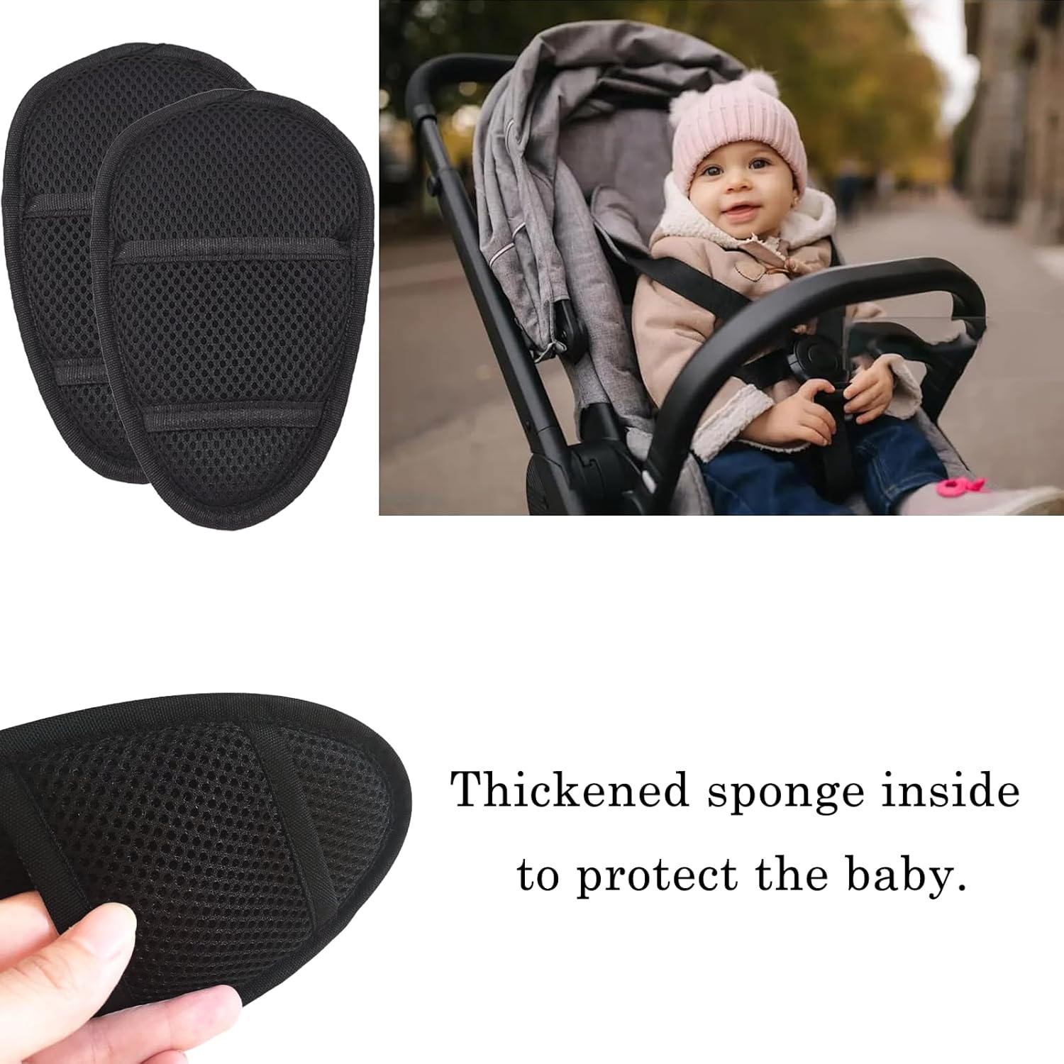 2 Pack Baby Stroller Seatbelt Crotch Cushion Car Seat Belt Strap Covers for Baby Stroller Universal Pram Belt Pads for Baby Car Seat Pushchair Seat Belt Crotch Covers for Baby (Black) image number 2