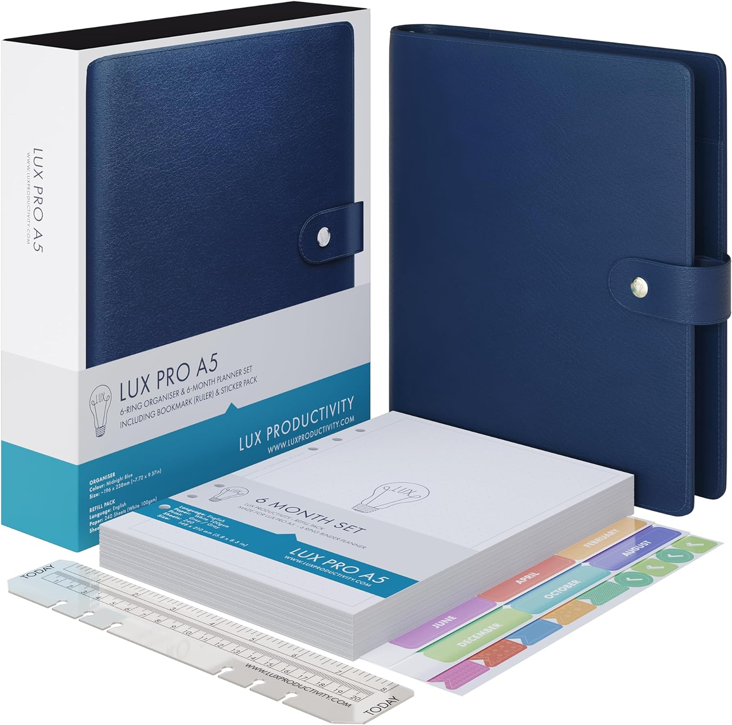 A5 Binder Organizer - Agenda 2023 Daily, Weekly & Monthly Management Undated to Do List & Unisex Business Planner - PU Leather Journal - Goal Setting Gratitude Notebook & Appointment Book by Lux Productivity - Lux Pro A5 Ed.2 Turquoise Ocean