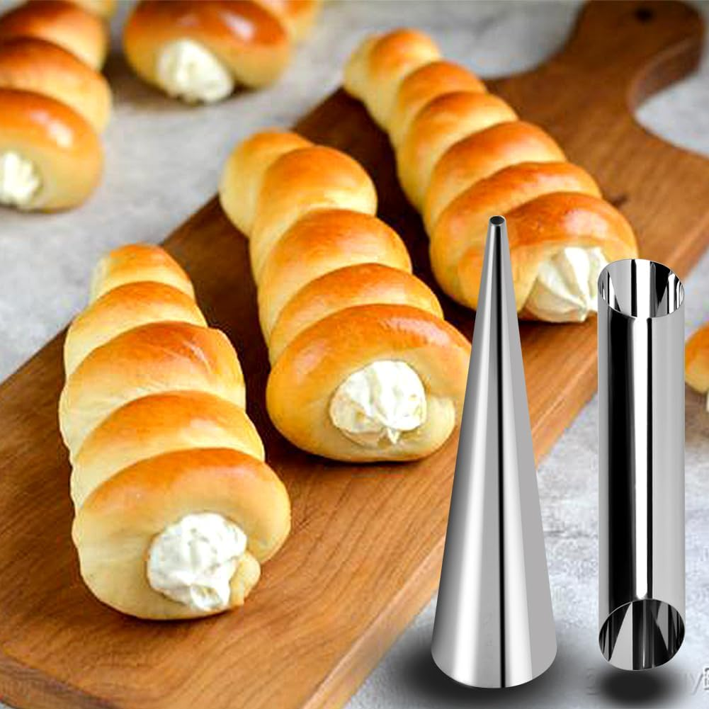 Guowall Stainless Steel Cream Horn Mold, 21Pcs Cannoli Forms Tubes Roll Kits with Cleaning Brush, 10Pcs Cone Shaped and 10Pcs Tubular Shaped Baking Molds for DIY Baking image number 2