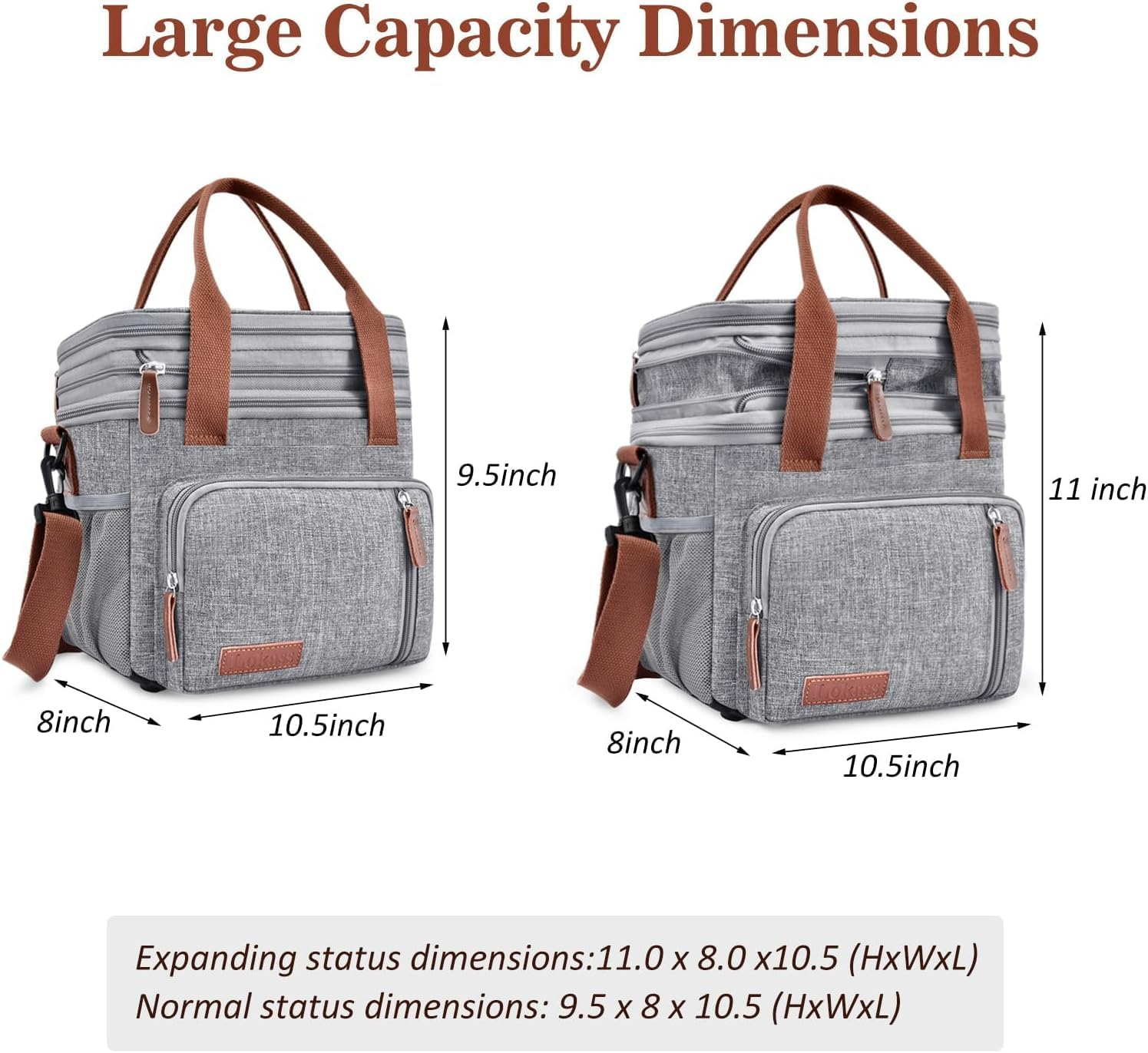 Lunch Bag for Women Men, Large Insulated Adult Lunch Box Leakproof Lunchbox Cooler Bag for Work Picnic Beach (Double Layer Gray)