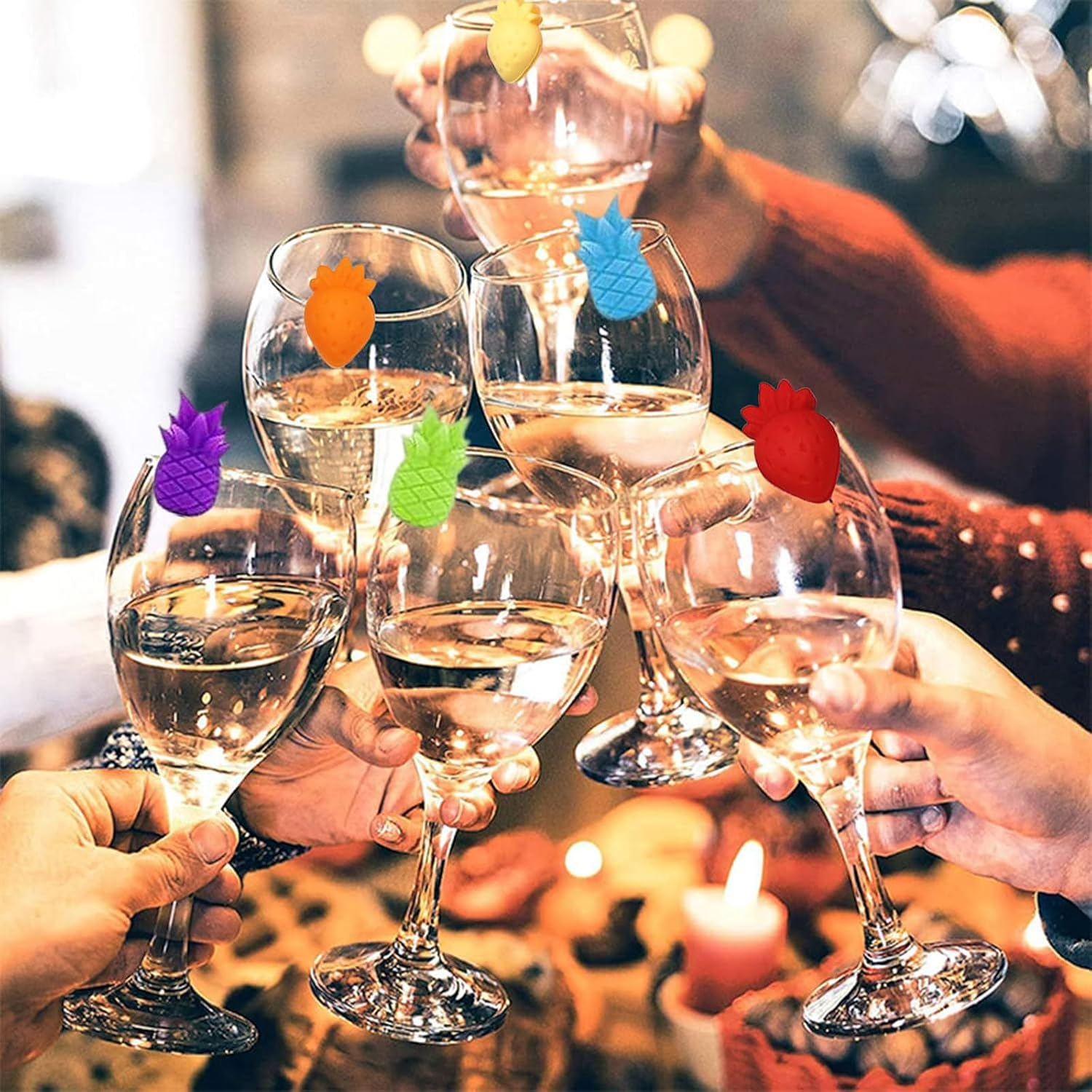 Lyvixora 16PCS Upgraded Wine Glass Charms - Silicone Strawberry & Pineapple Drink Markers | Cute & Reusable Cocktail Champagne Flutes Glass Cup Label Tags for Parties, Weddings & Events image number 1