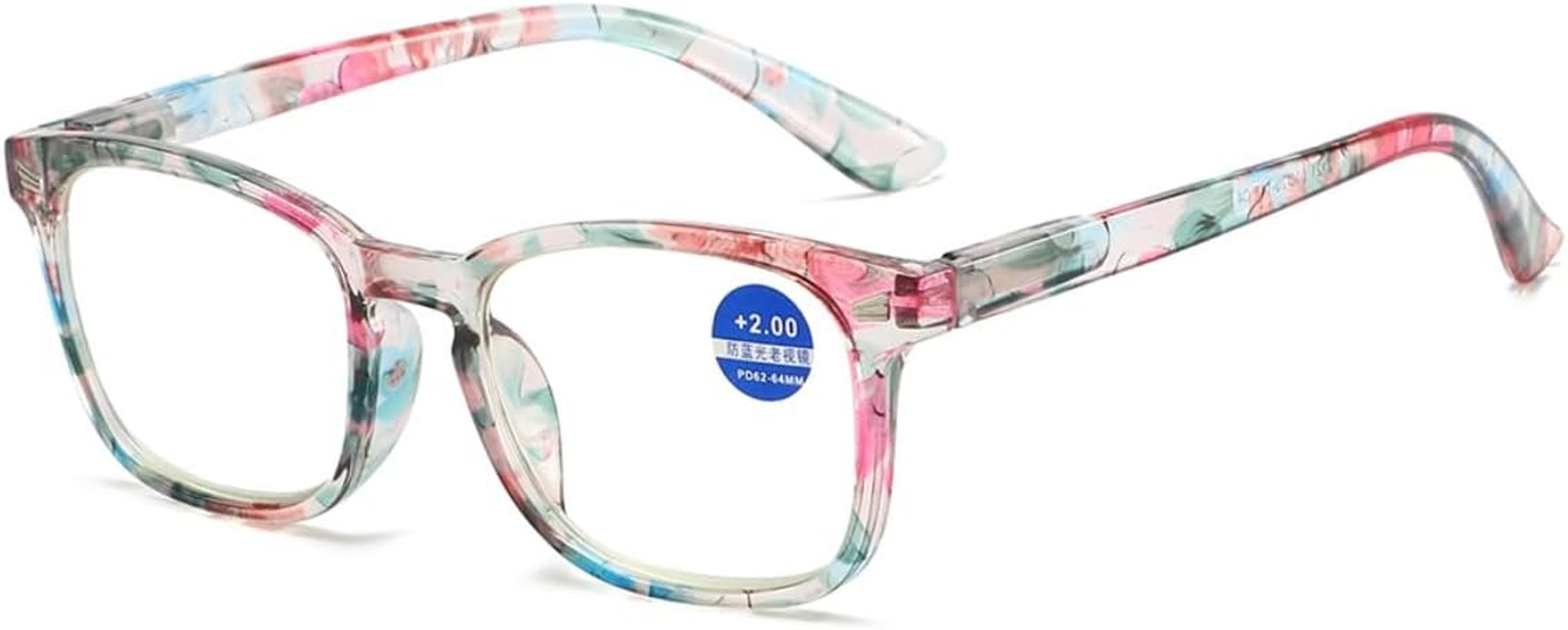 Reading Glasses 2 Pairs Fashion Ladies Readers Magnifying Readers anti Blue-Ray Spring Hinge with Pattern Print Lightweight Comfortable Eyeglasses for Women | Purple Pink Blue Green