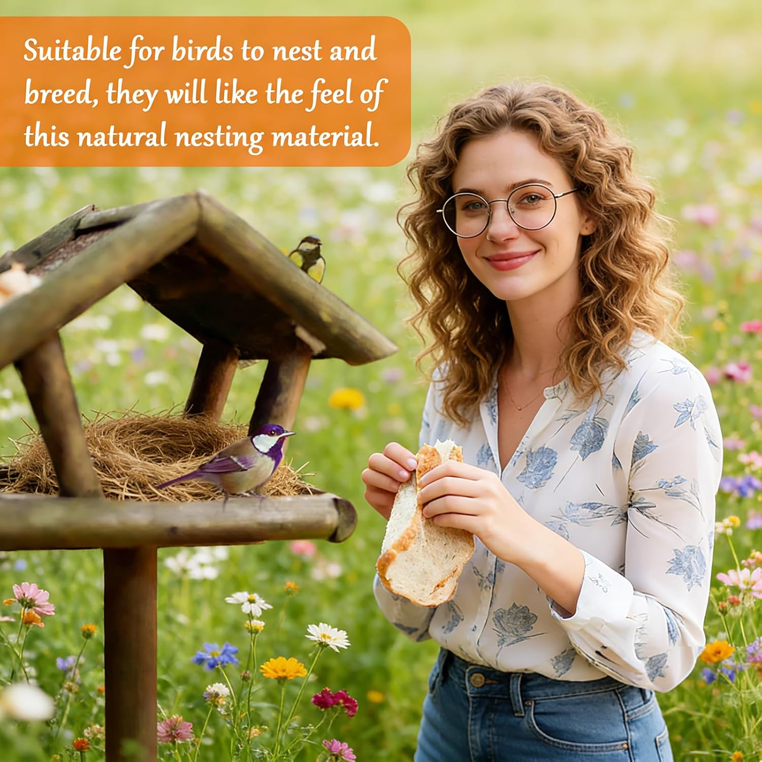 2-Pack Bird Nesting Material (40G per Pack) &ndash; Bird Nests Bedding Mixing Nesting Material for Hummingbird, Parakeets, Canaries, Finches & Wild Birds &ndash;Cage,Gardens,Tree Trunks image number 3