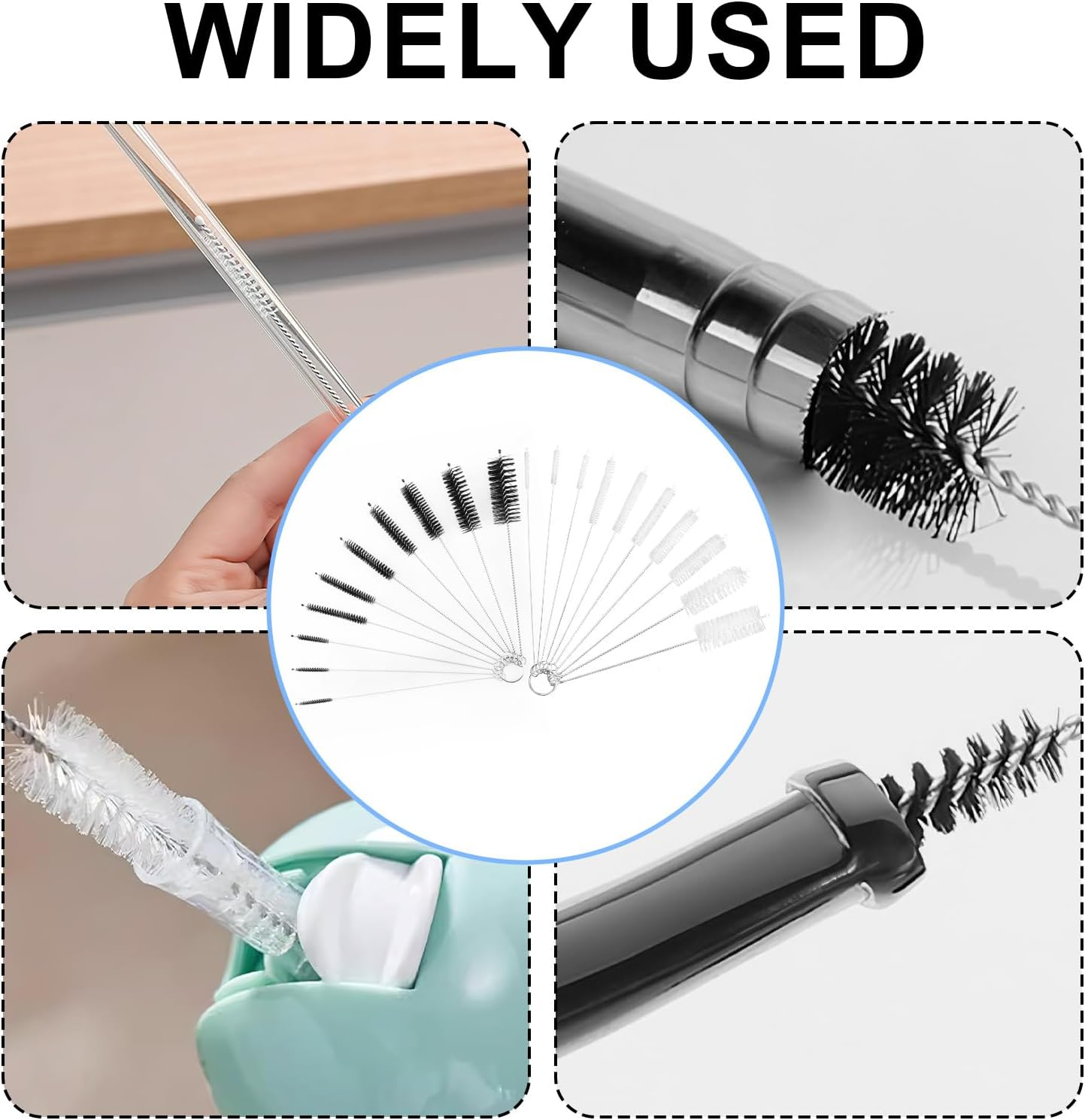 2 Pcs Small Pipe Cleaning Brushes - Black and White Premium Reusable Eco-Friendly Straw Cleaning Set, Ten Different Sizes of Brushes Suitable for Narrow Bottles, Glass Tubes and Hard-To-Reach Places image number 6