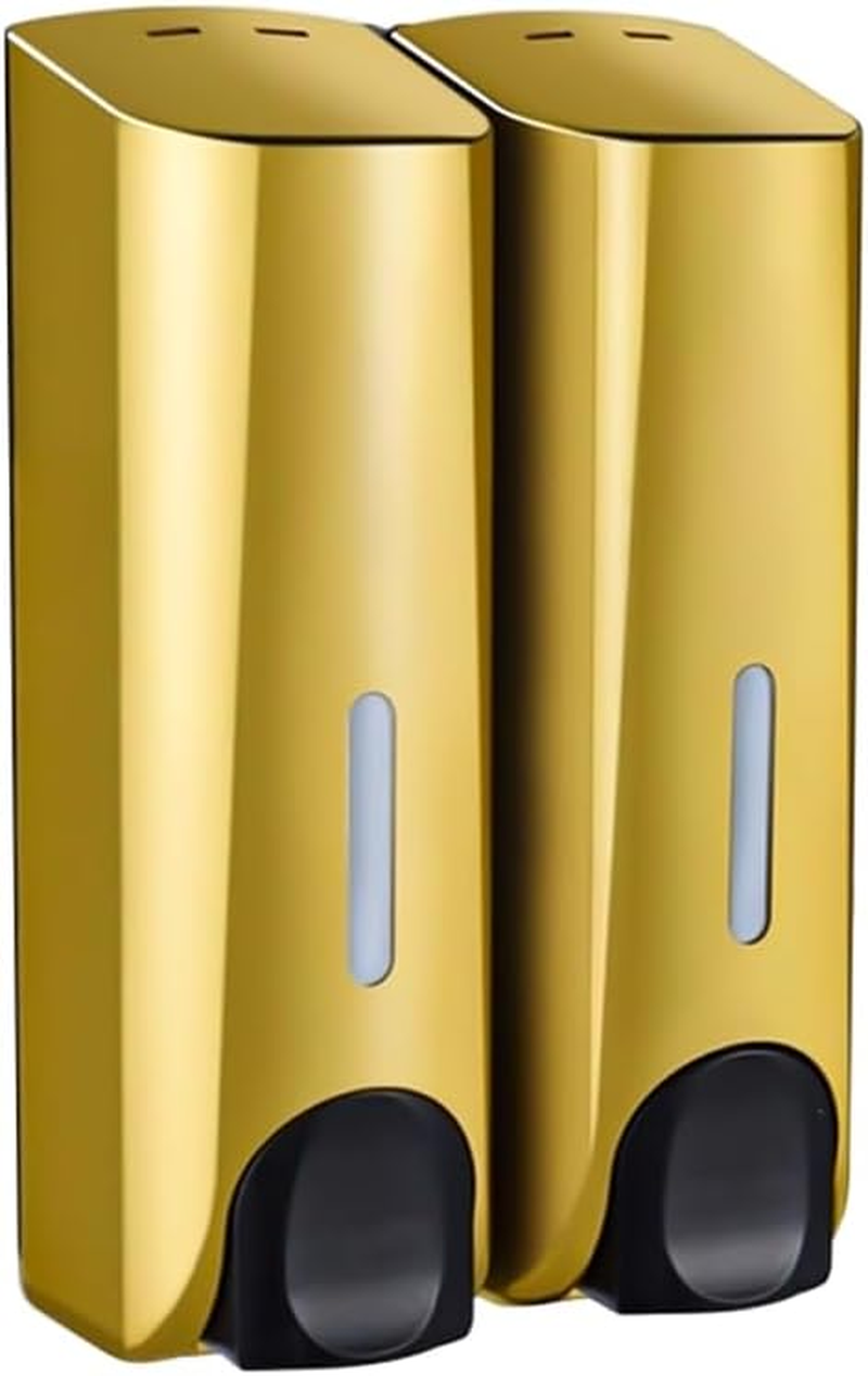 JZS Wall Mounted Shower Soap Dispenser, 2-Chamber No-Drill Shampoo Dispenser, Refillable Shampoo Bottles for Bathroom & Hotel, 2 &times; 350Ml, Silver