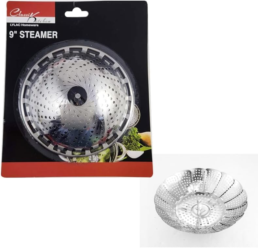 LYLAC HOMEWARE Vegetable Folding Steamer Basket, Metal Stainless Steel Insert, Collapsible for Cooking Food, Expandable Fit Various Size Pot 9" 24CM image number 3