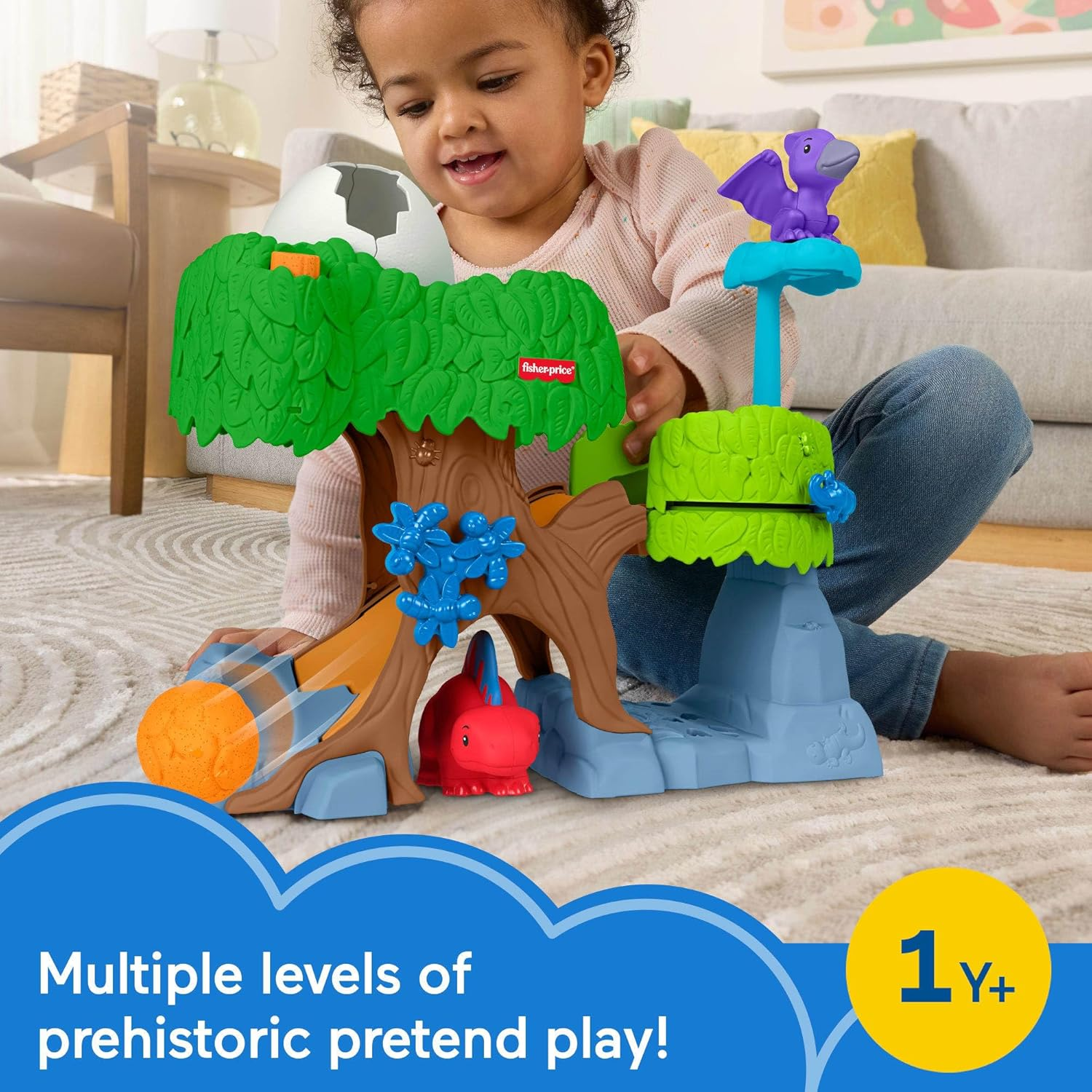 Fisher-Price Little People Toddler Toy Dinosaur Hatch & Slide Playset with 2 Figures for Preschool Pretend Play Kids Ages 1+ Years image number 1