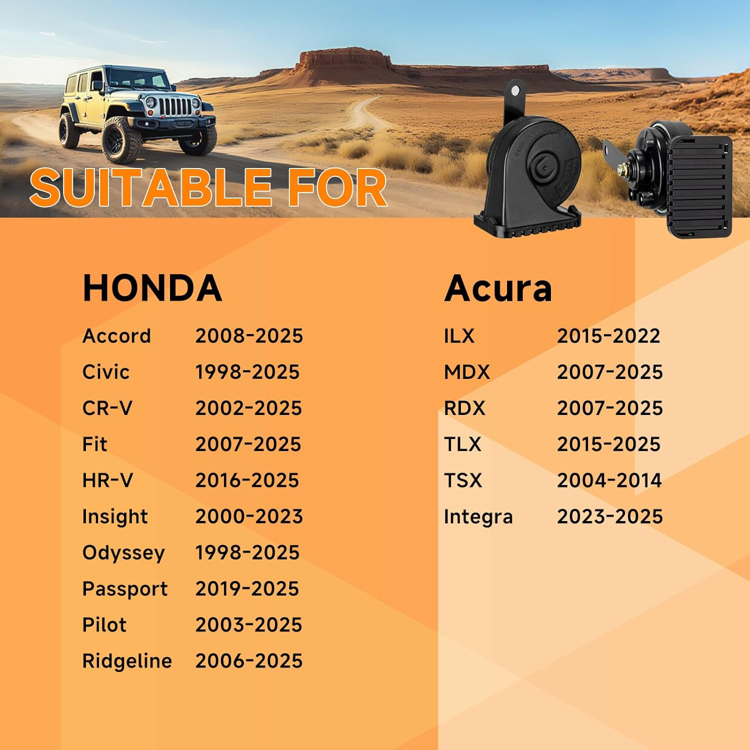 Car Horn for Honda Civic CRV Odyssey Accord Pilot Passport Fit Insight Ridgeline, Acura MDX RDX Integra Auto Horn for Honda Loud Dual-Tone image number 2